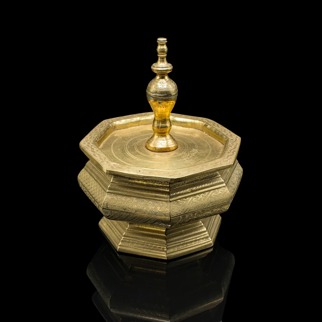 Antique Temple Betel Nut Dish, Indonesian, Engraved Brass Sireh Stand
