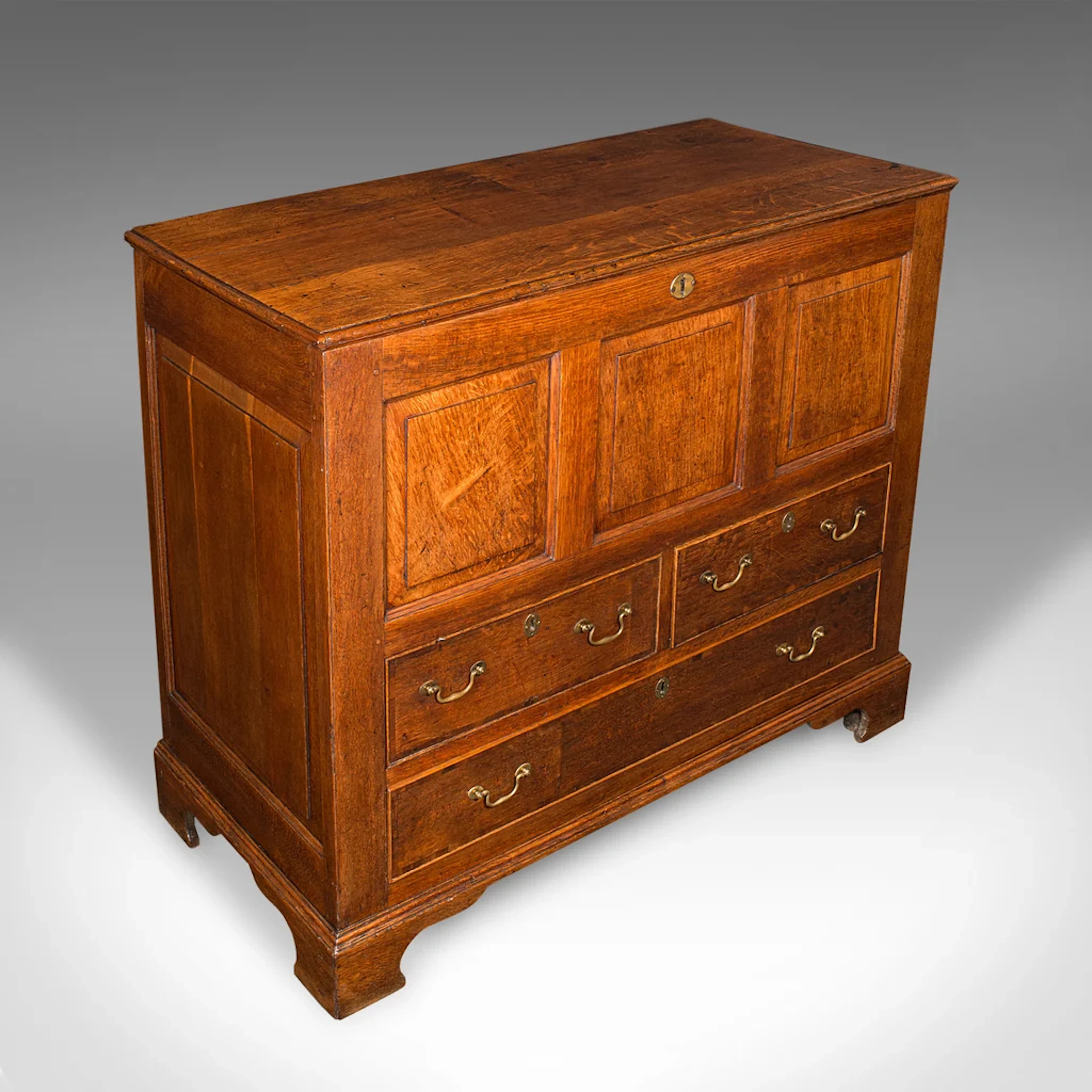 Large Antique Mule Chest, Georgian, Oak, Coffer Over Three Drawers, Circa 1780