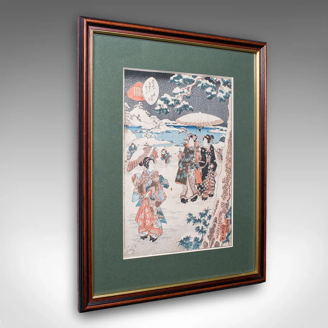 Antique Woodblock Picture, Japanese Meiji Framed Print After Kunisada