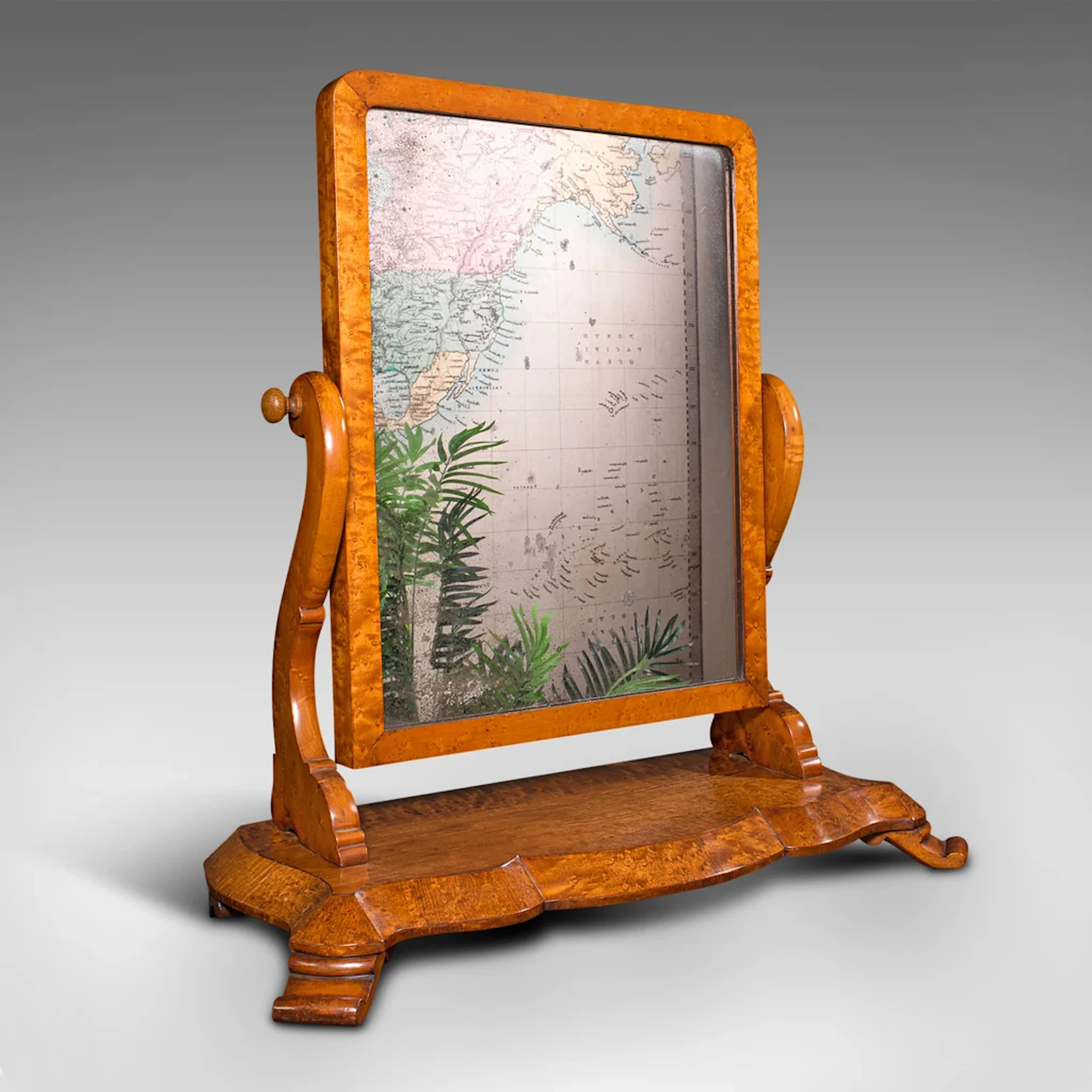 Antique Dressing Table Mirror, English, Satinwood, Vanity, Victorian
