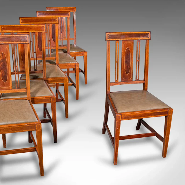 Set Of 6 Antique Dining Room Chairs, English Walnut, Suite, Shoolbred
