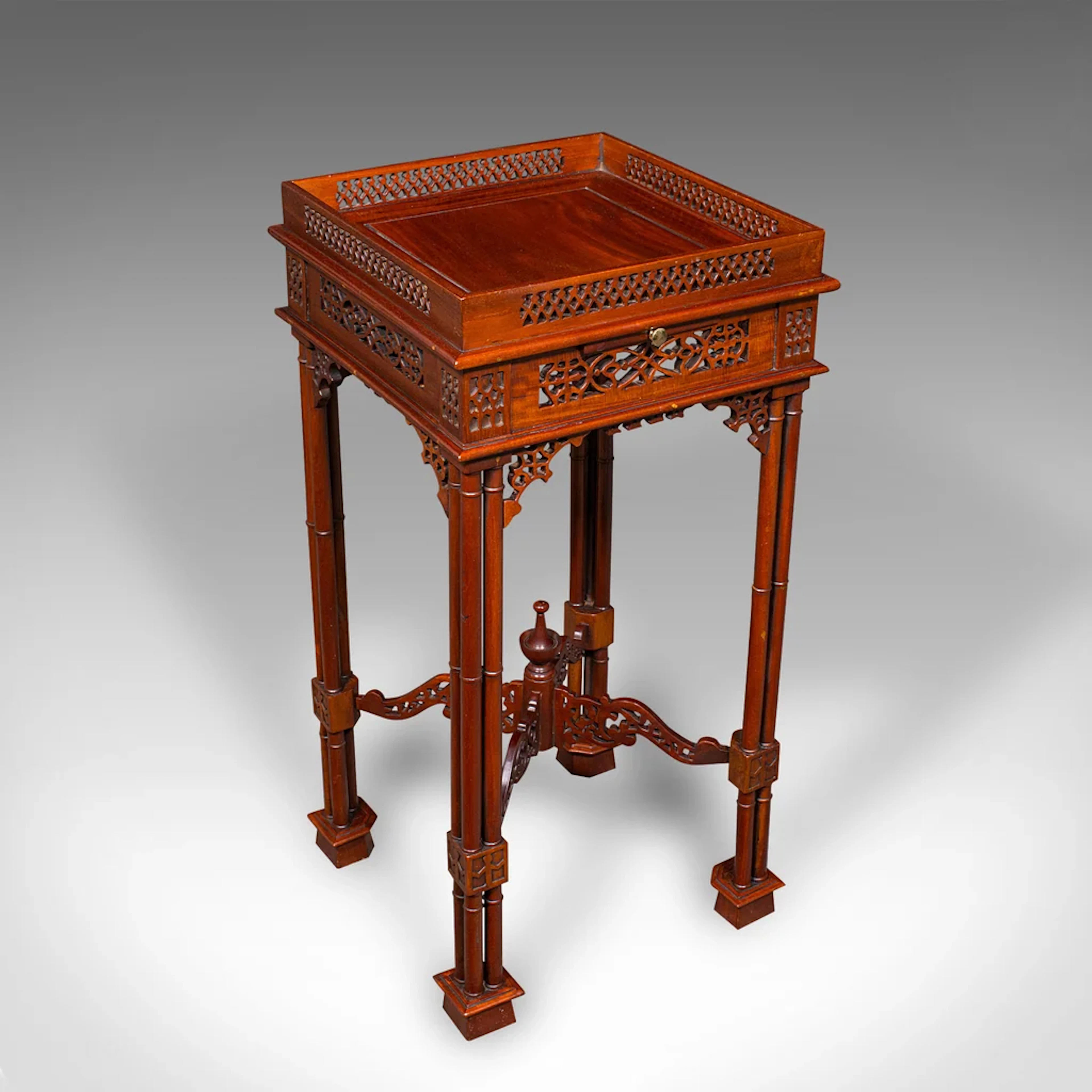 Vintage Occasional Table, Oriental, Chippendale Revival, Lamp, Side, Circa 1970