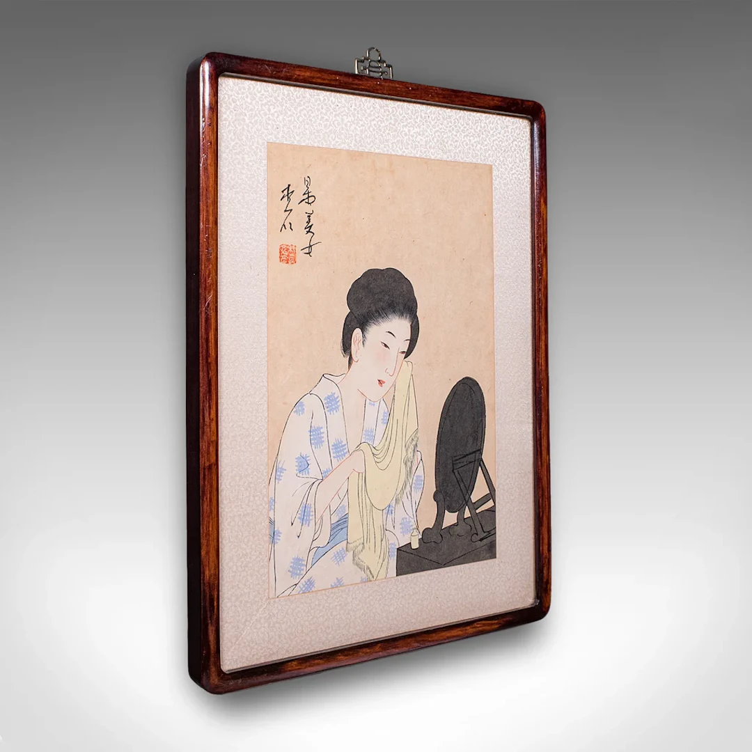 Antique Figural Woodblock Print, Japanese Art, Framed, Meiji, Yoshu Chikanobu