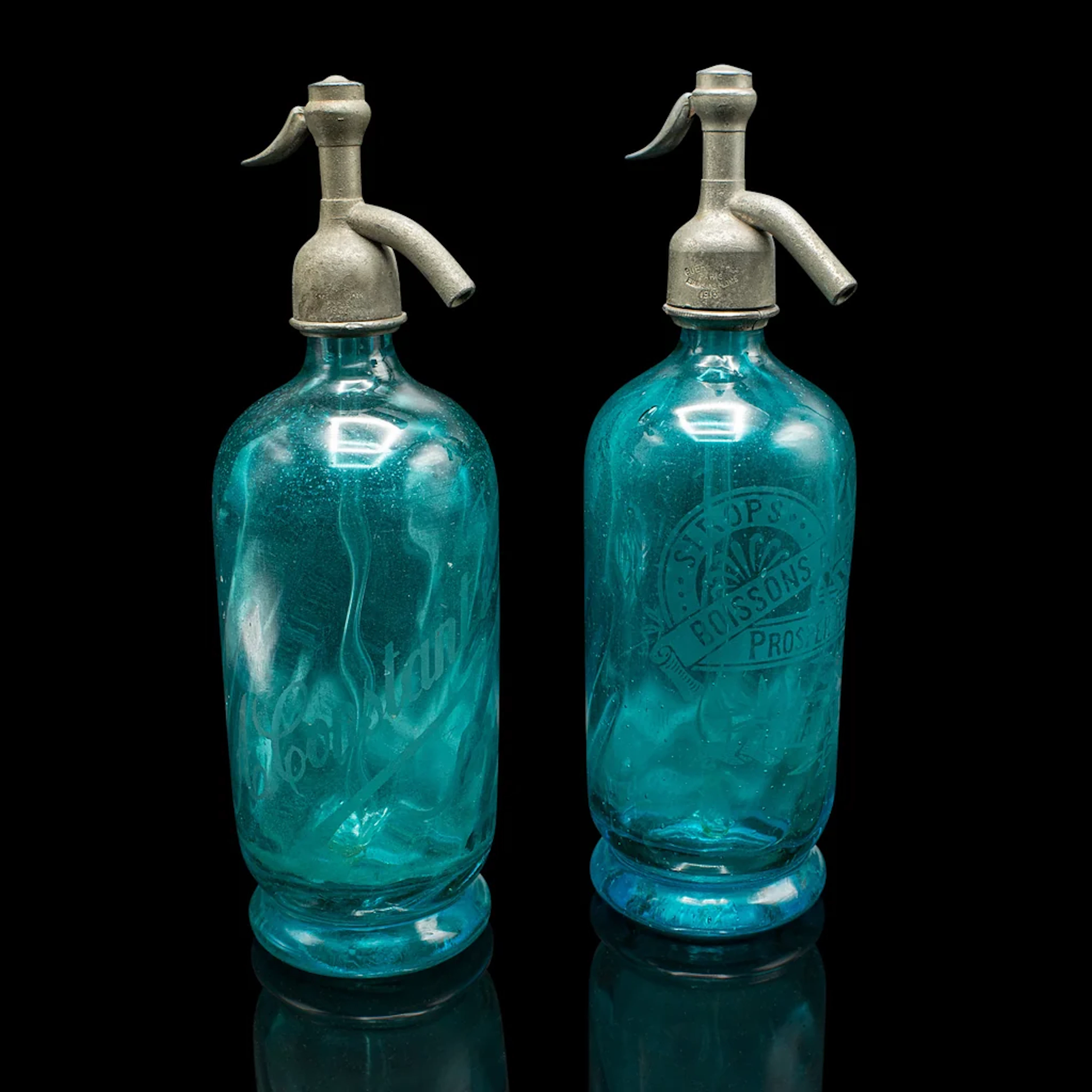 Pair of Soda Syphons, French, Glass, Seltzer Bottle, Early 20th Century