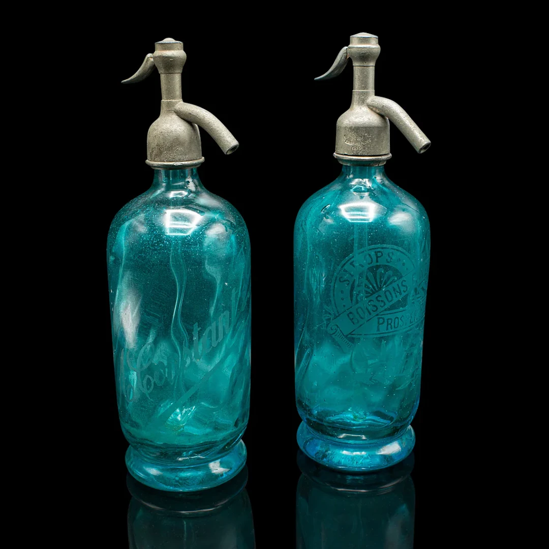 Pair of Soda Syphons, French, Glass, Seltzer Bottle, Early 20th Century