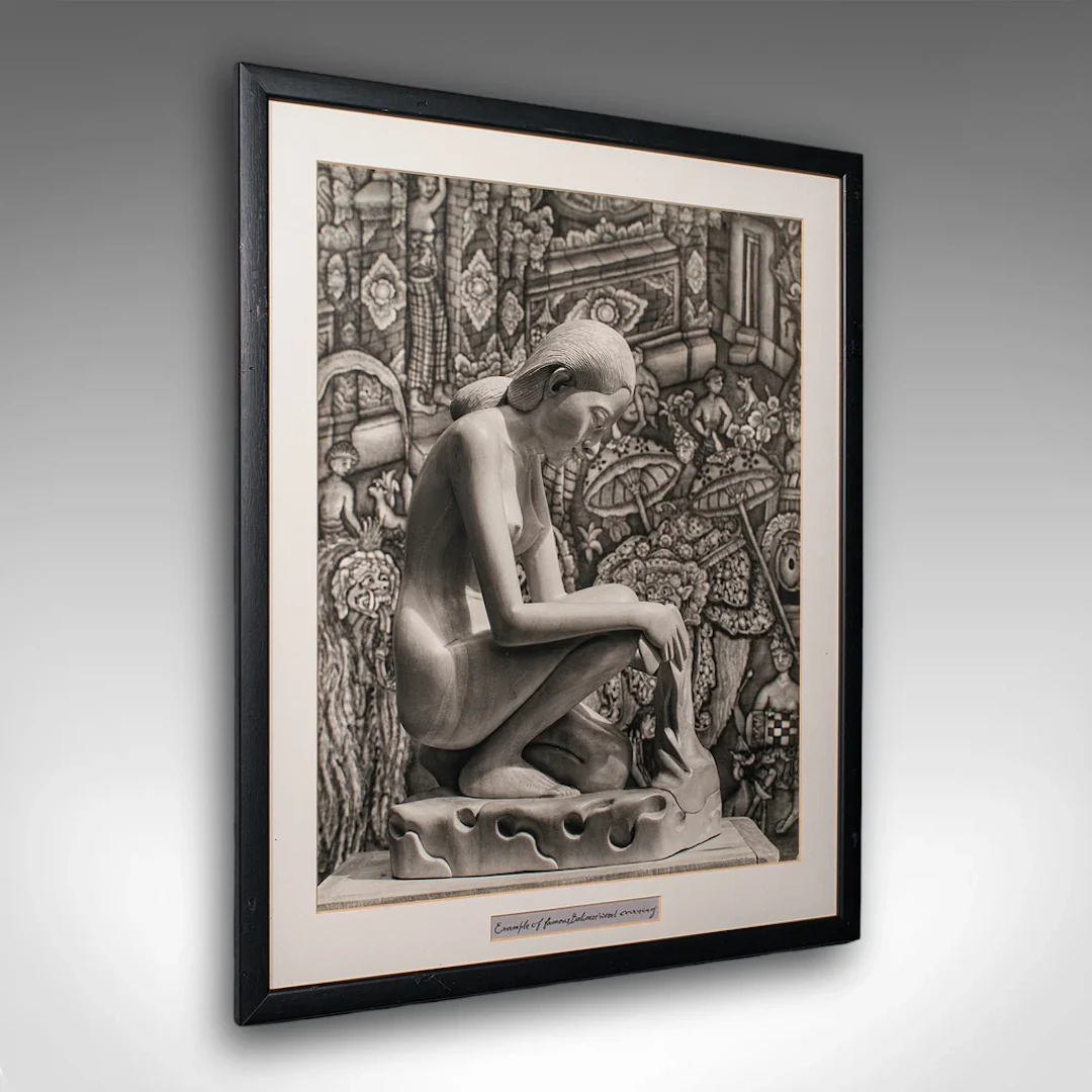 Vintage Photograph of Balinese Wood Carving, Oriental, Monochrome, Mid Century
