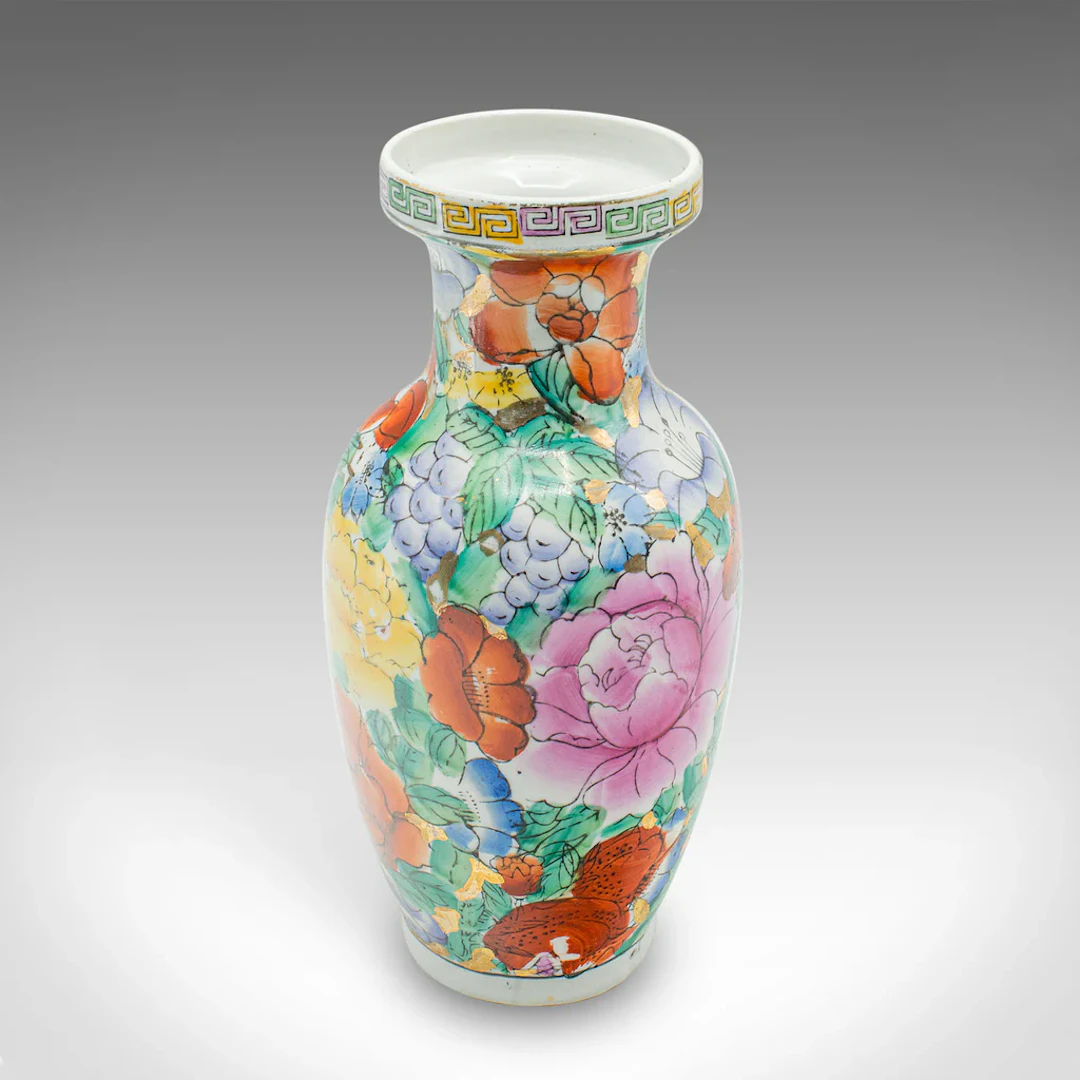 Small Vintage Posy Vase, Chinese, Decorative Ceramic, Flower Pot, Handpainted