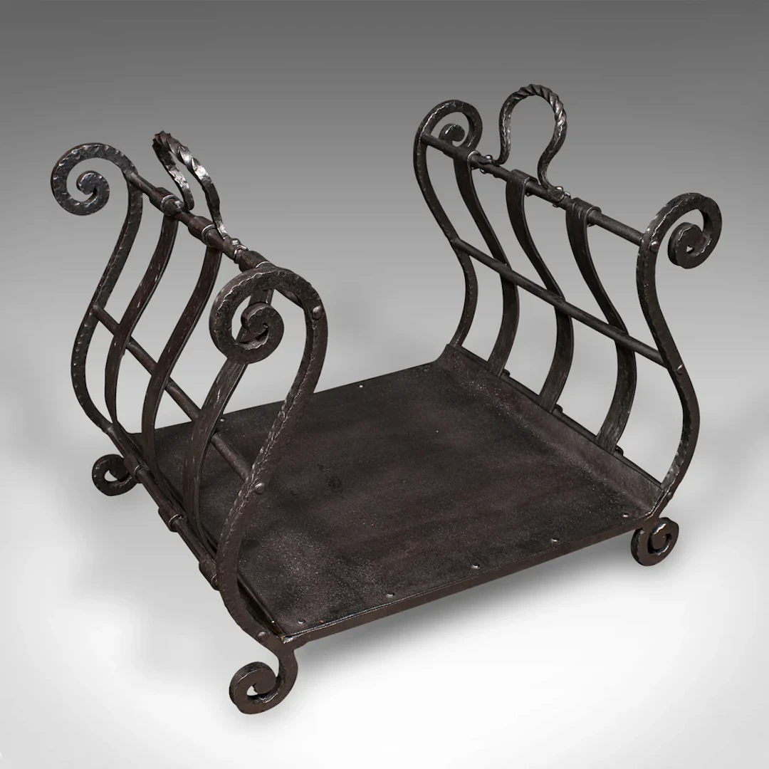 Antique Log Layer, English, Wrought Iron Fireside Fuel Keeper, Victorian