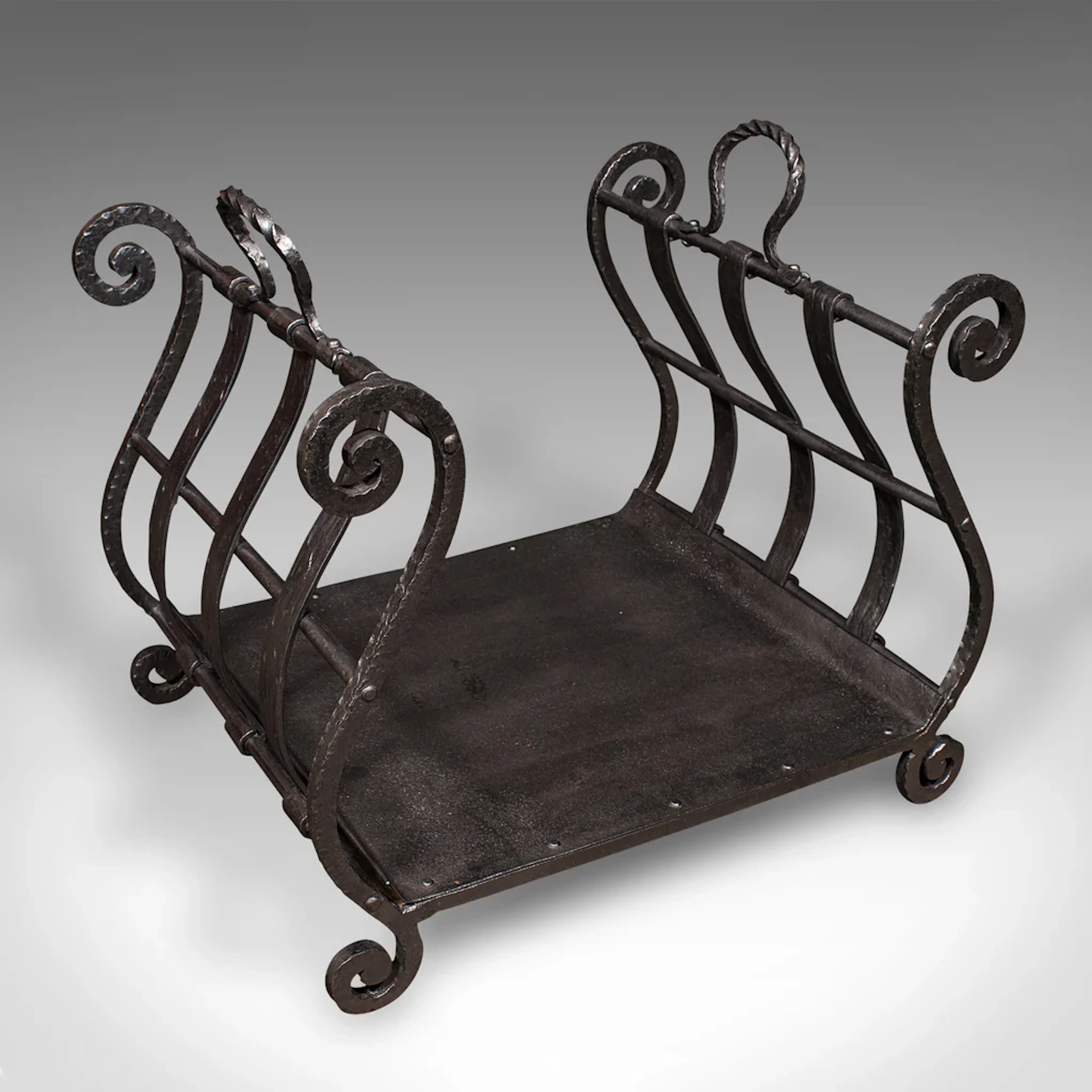 Antique Log Layer, English, Wrought Iron Fireside Fuel Keeper, Victorian