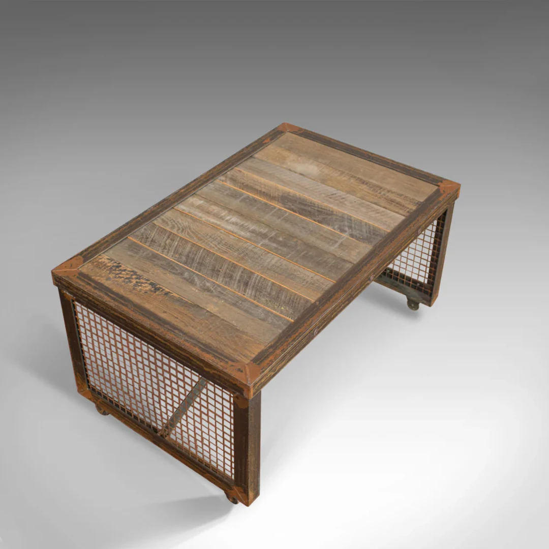 Vintage Industrial Coffee Table, English, Steel, Oak, 20th Century