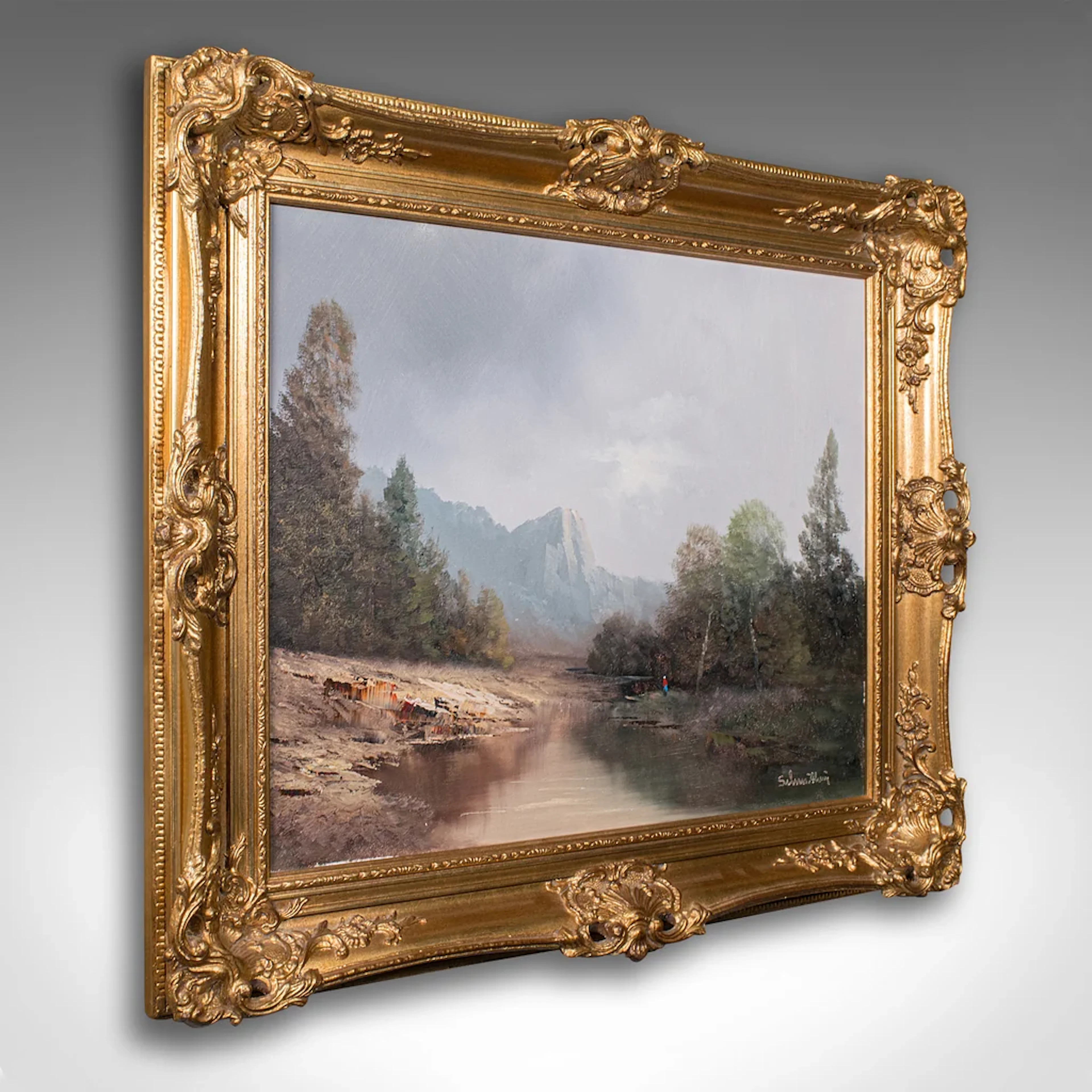Vintage Landscape Painting, Austrian, Framed Oil On Canvas, Art, Alpine Scene