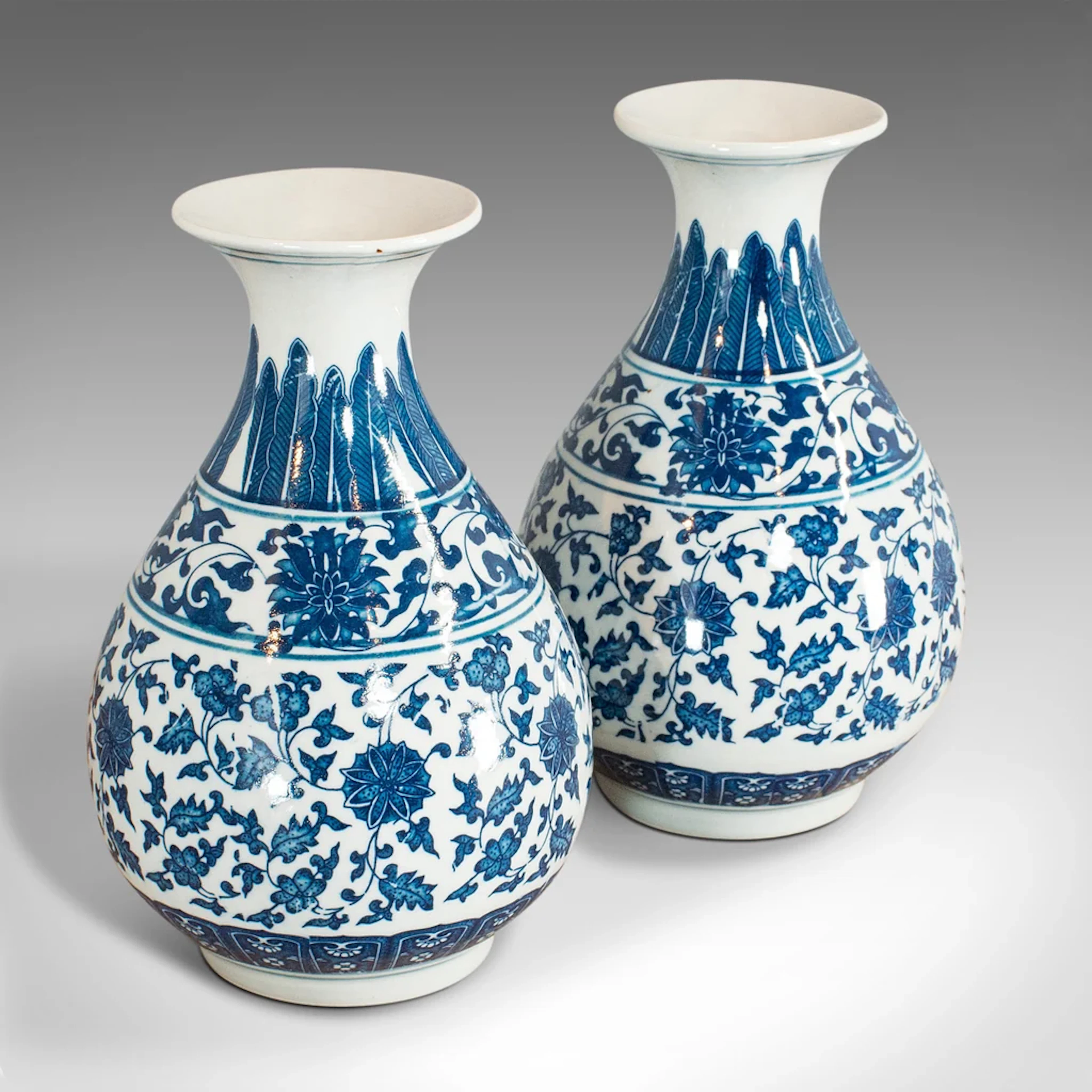 Pair Of, Vintage Decorative Vases, Oriental, Ceramic, Baluster Urn