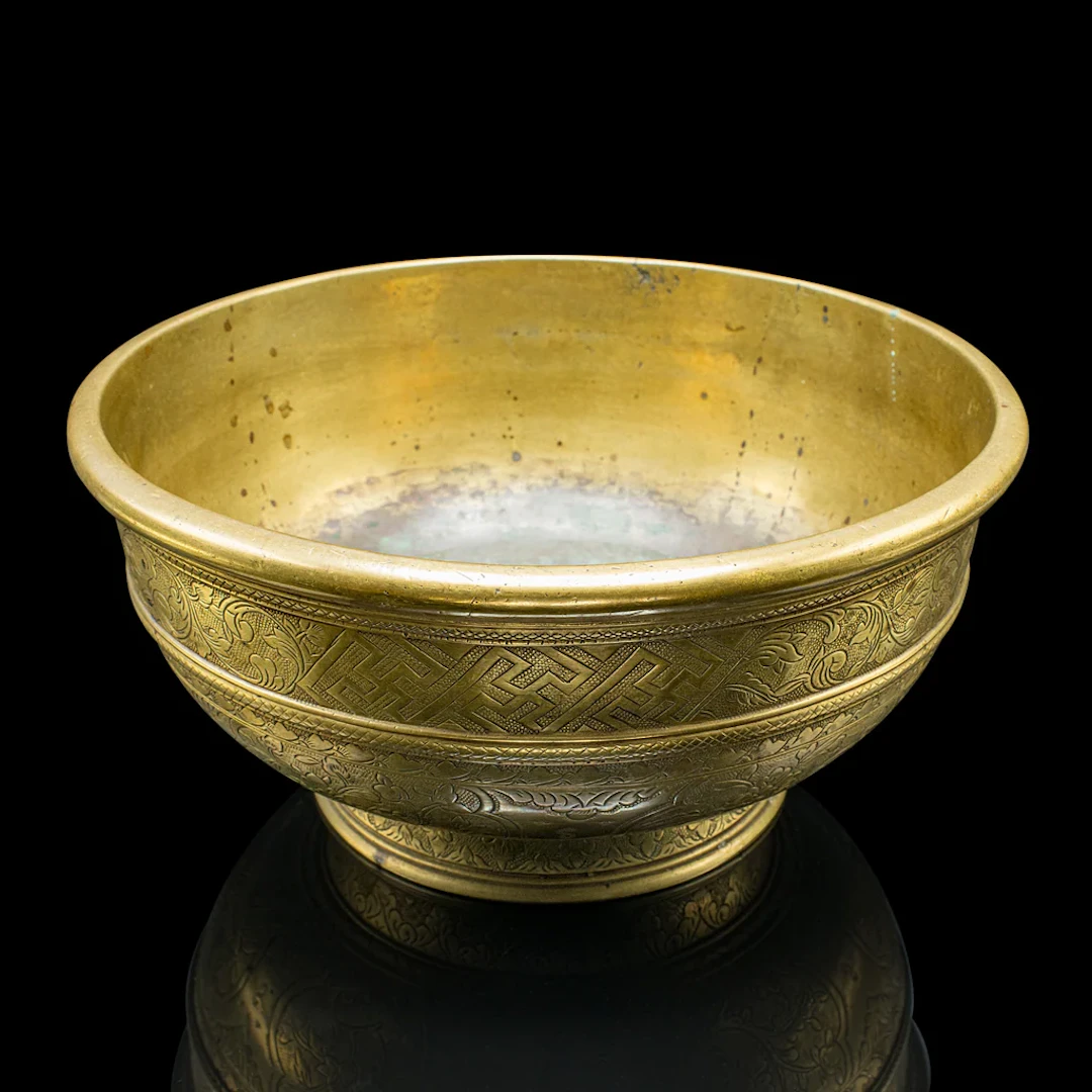 Antique Planter Bowl, Oriental, Brass, Jardiniere, Dish, Early Victorian