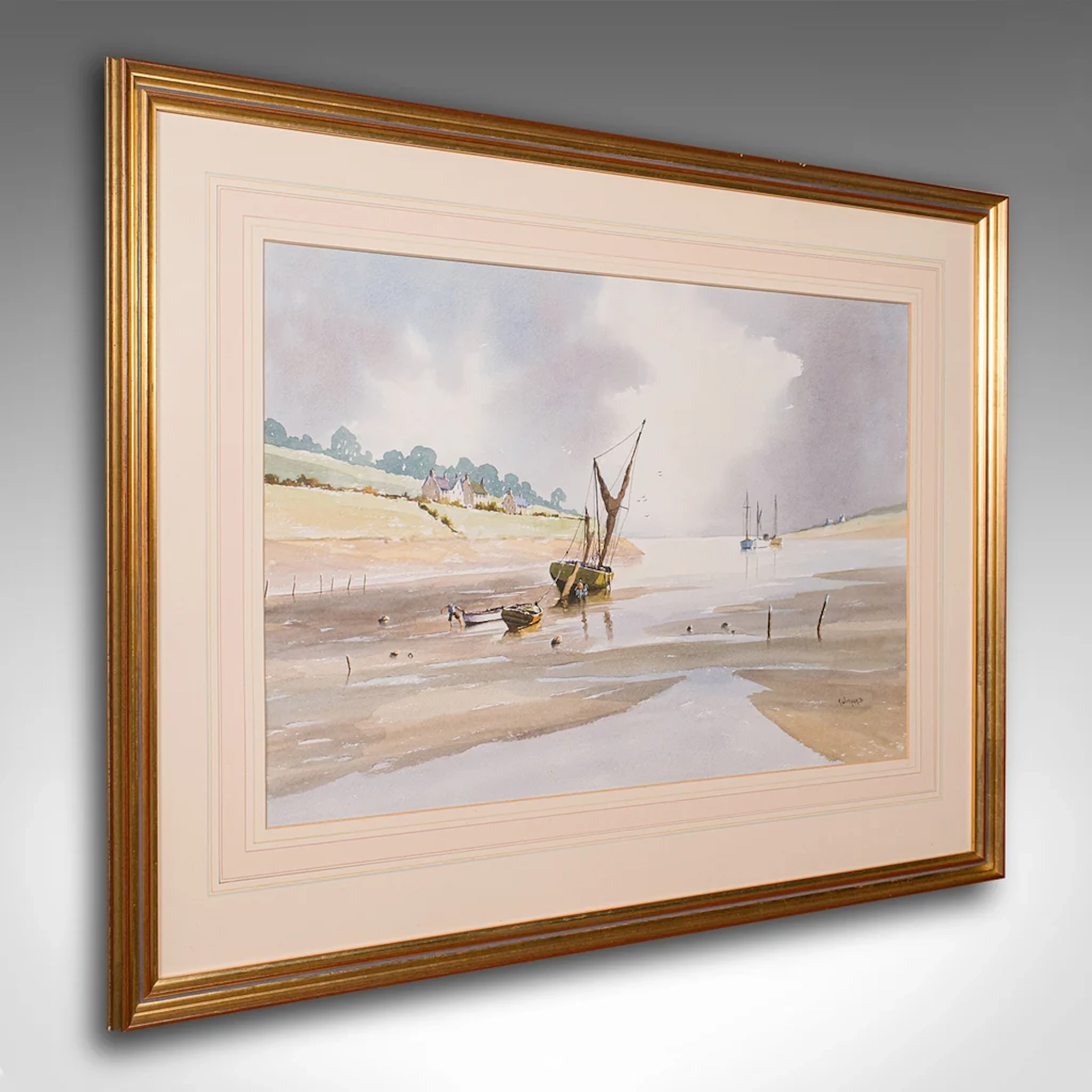 Large Vintage Coastal Painting, Welsh, Framed Watercolour, Landscape