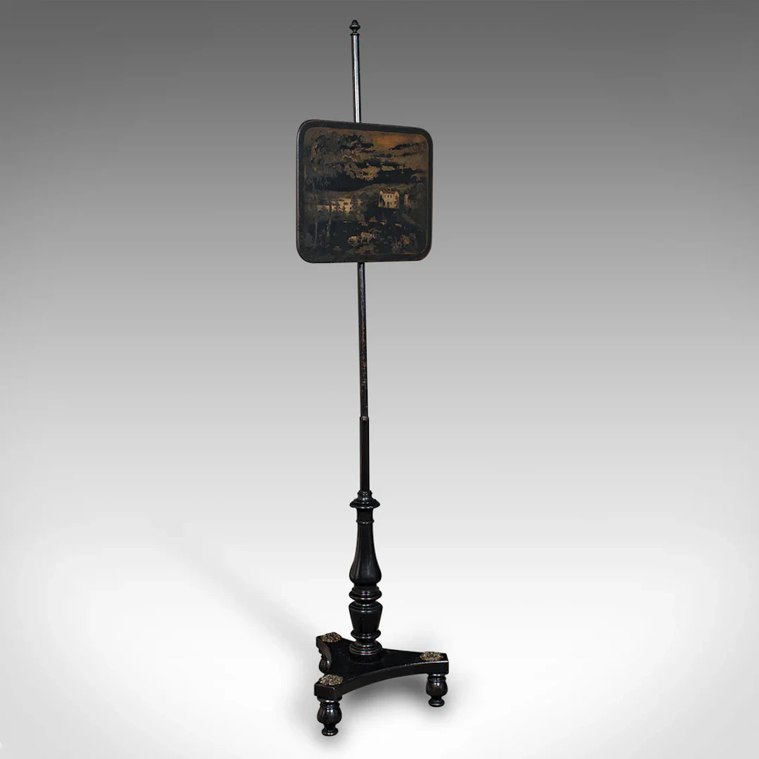 Antique Fireside Pole Screen, English, Height Adjustable, Aesthetic, Victorian