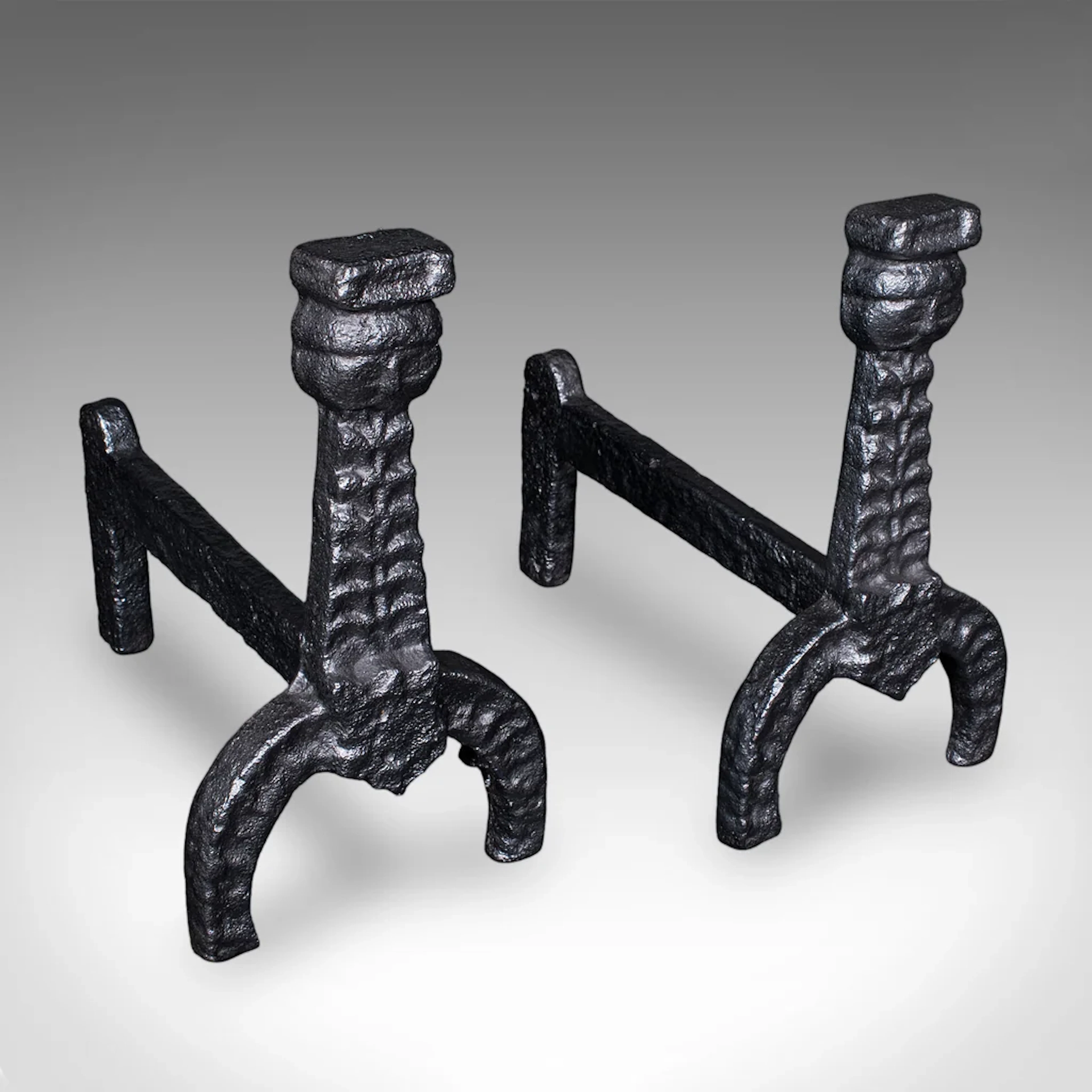 Pair of Antique Fireside Andirons, English, Fire Dog, Hearth, Georgian, C.1805