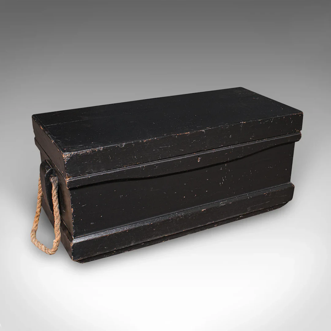 Antique Shipwright’s Tool Chest, English, Ebonised, Workman’s Trunk, Victorian