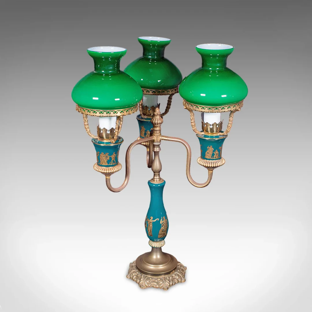 Vintage Three Branch Table Lamp, English, Accent Light, Neoclassical Revival
