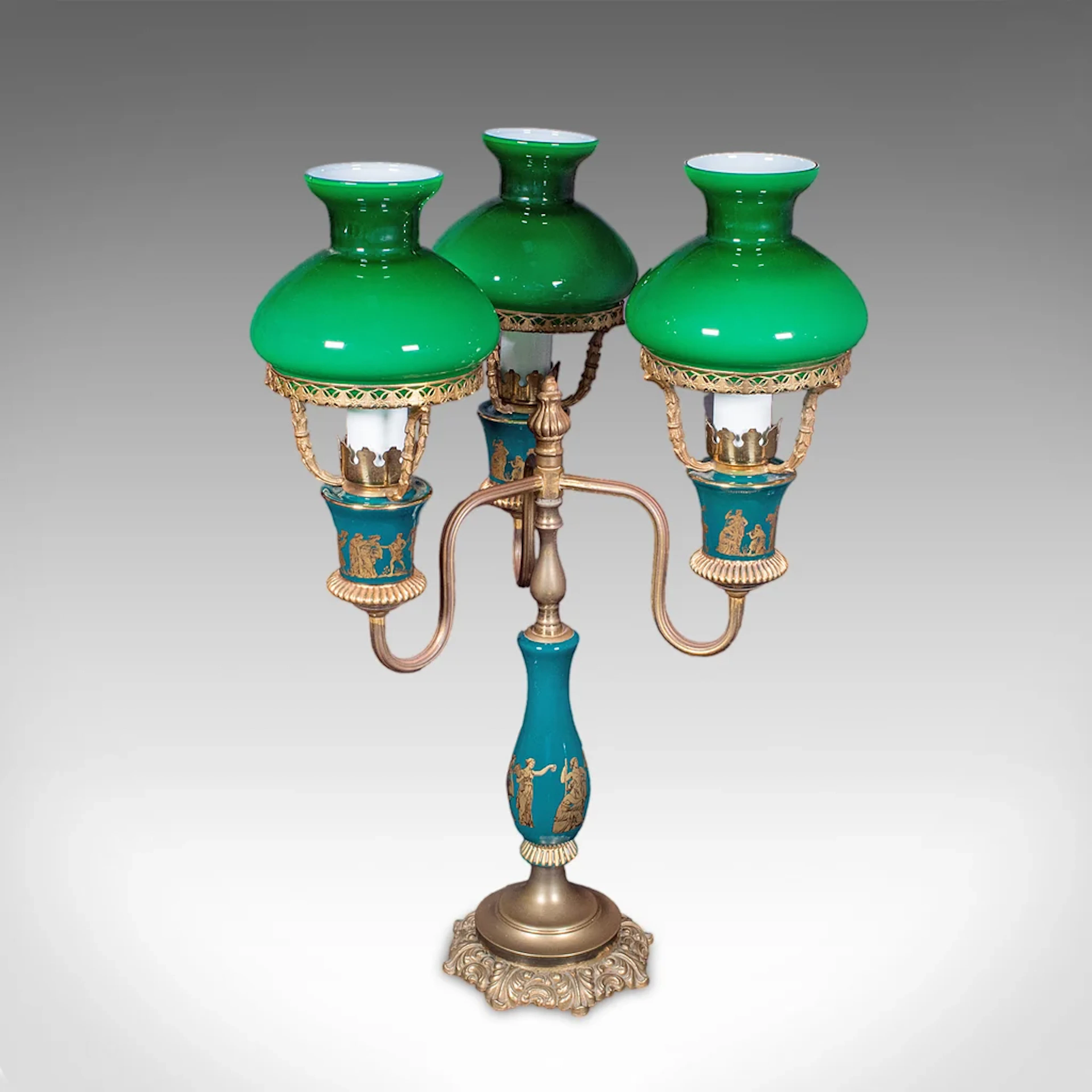 Vintage Three Branch Table Lamp, English, Accent Light, Neoclassical Revival
