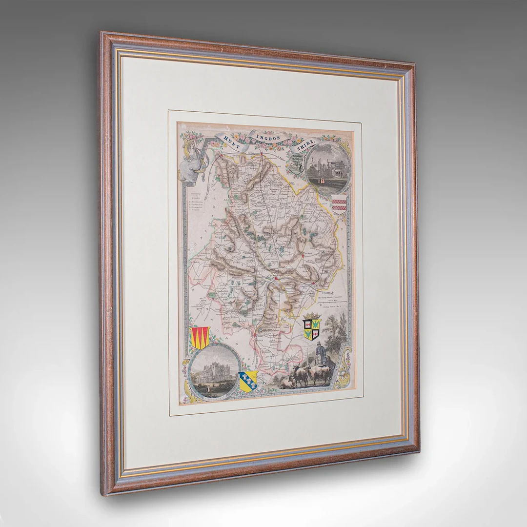 Antique County Map, Huntingdonshire, English, Framed, Moule, Atlas, Victorian