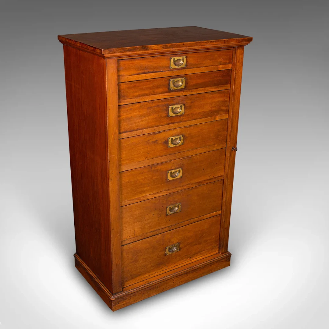 Antique Wellington Chest, English Walnut Specimen Collector's Drawers