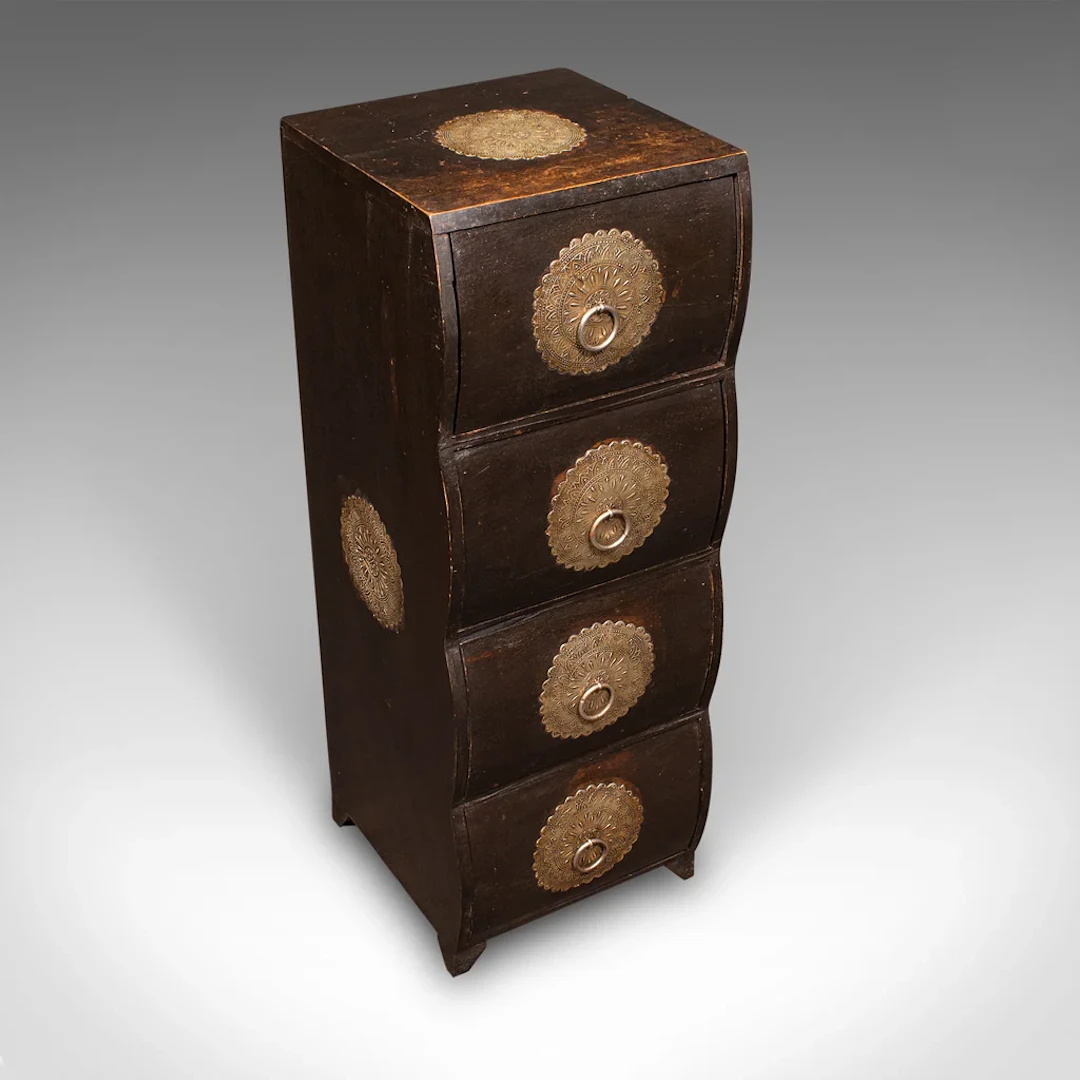 Vintage Barber's Chest of Drawers, Turkish Pine Bombe Front Cabinet