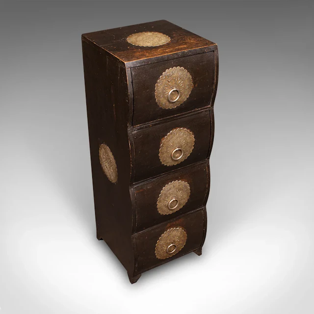 Vintage Barber's Chest of Drawers, Turkish Pine Bombe Front Cabinet