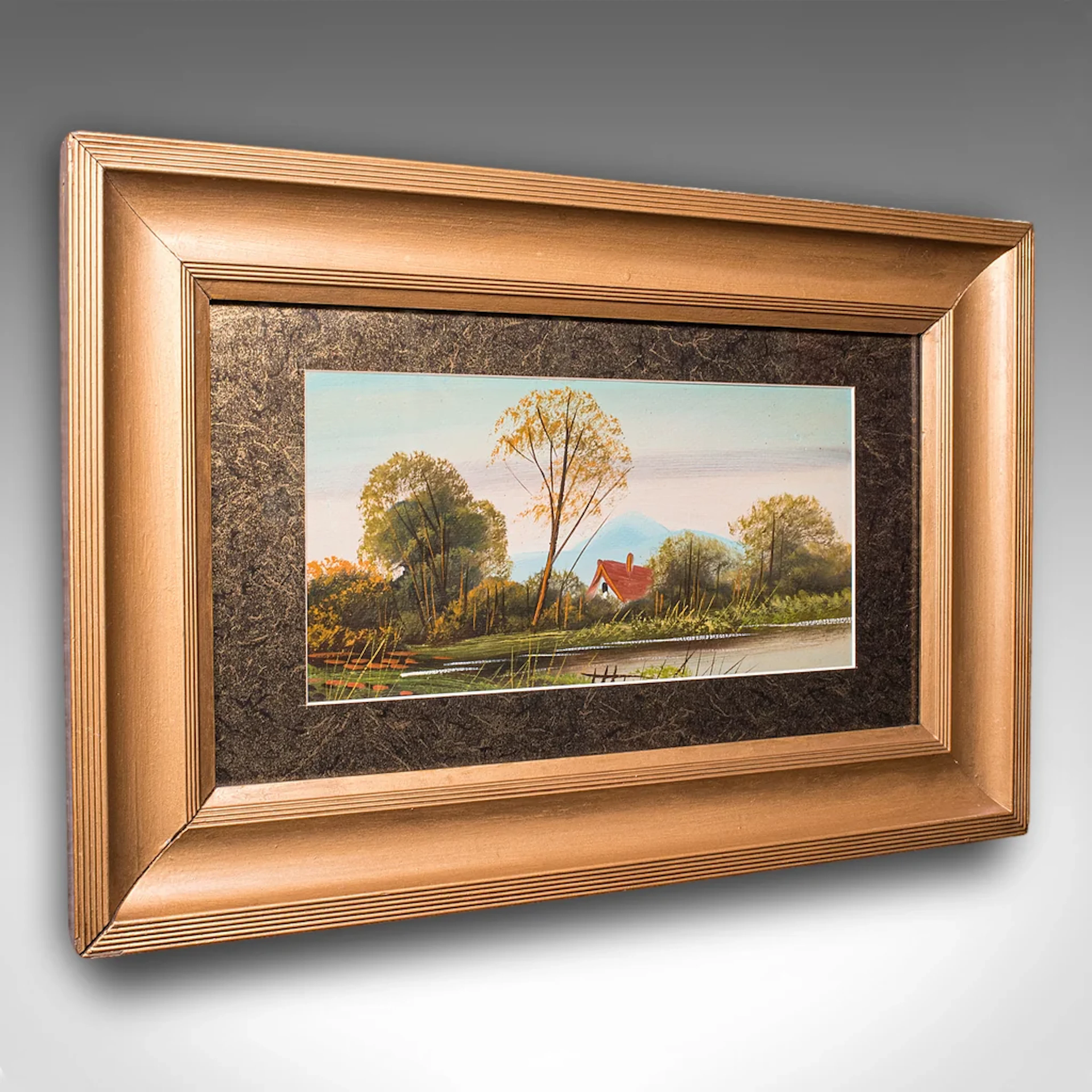 Vintage Landscape Painting, Scottish School, Framed, Oil, Riverbank Scene, Art