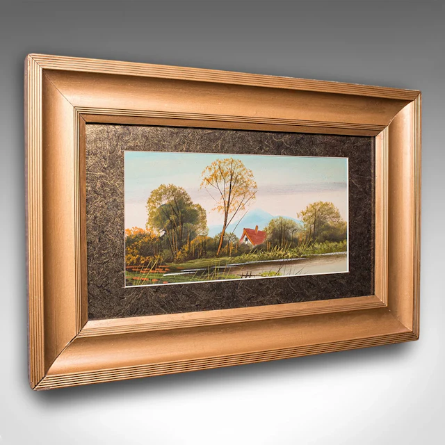 Vintage Landscape Painting, Scottish School, Framed, Oil, Riverbank Scene, Art
