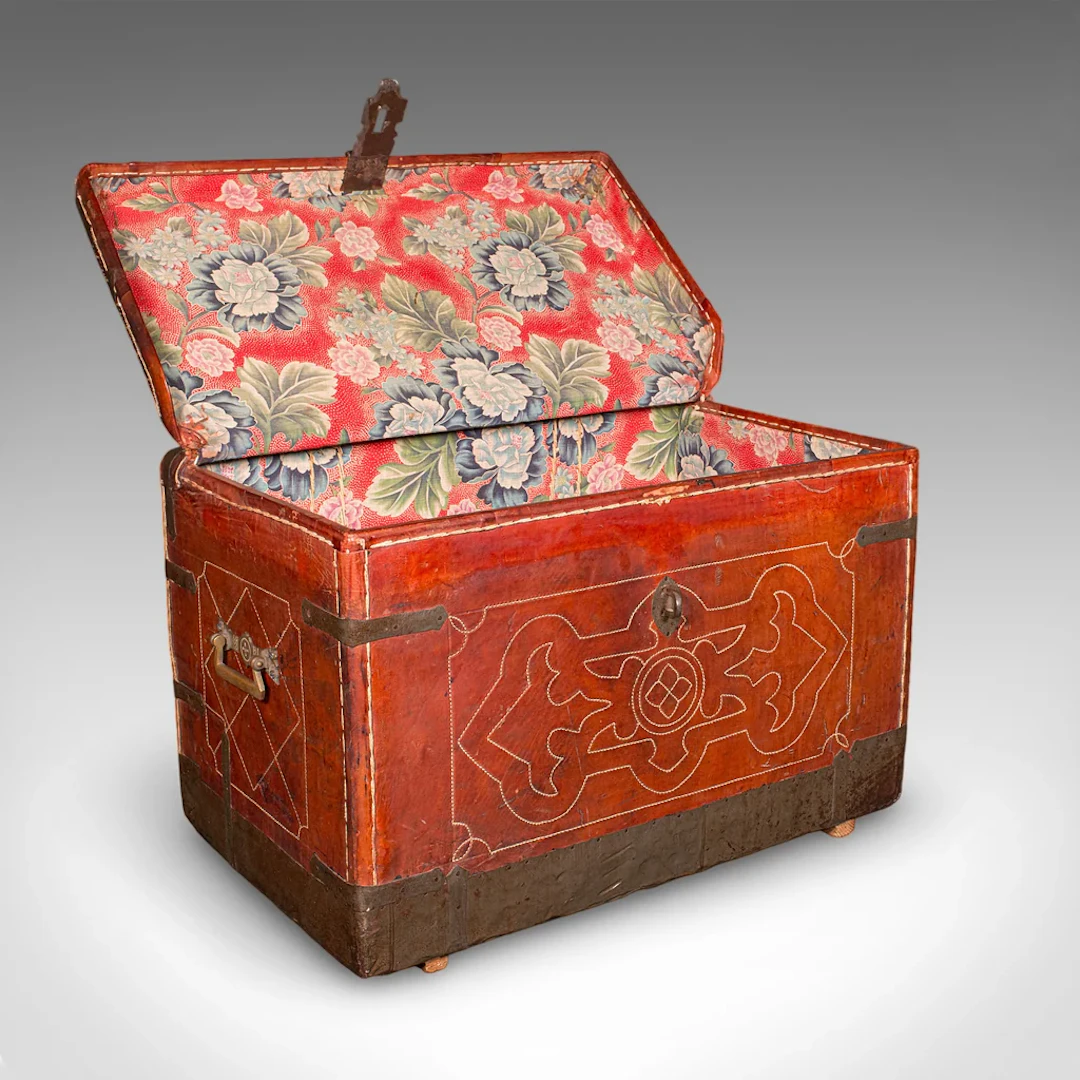 Antique Casablanca Travel Trunk, African, Leather, Portmanteau Case, Edwardian