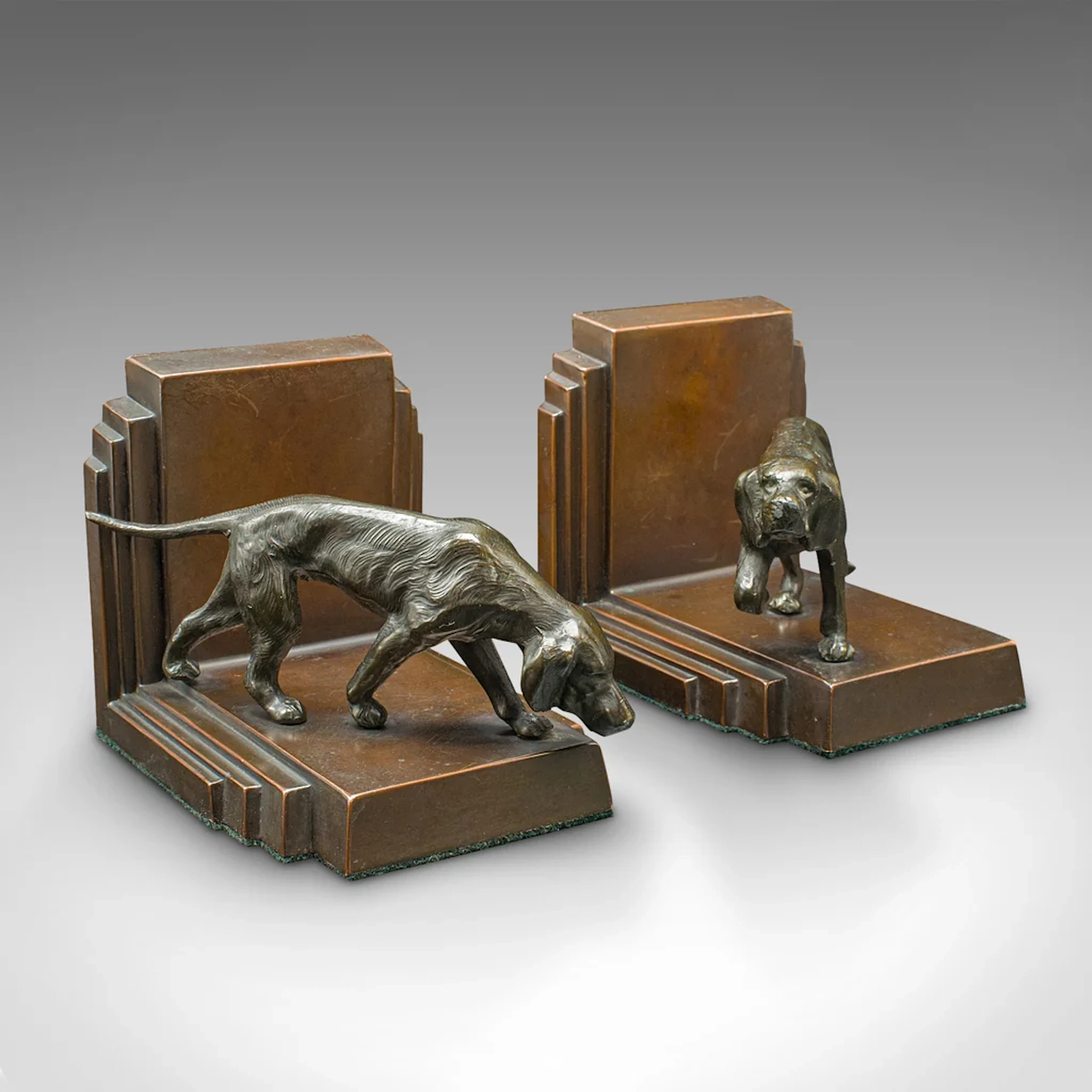 Pair Of Vintage Pointer Bookends, French Bronze, Dog Figure, Book