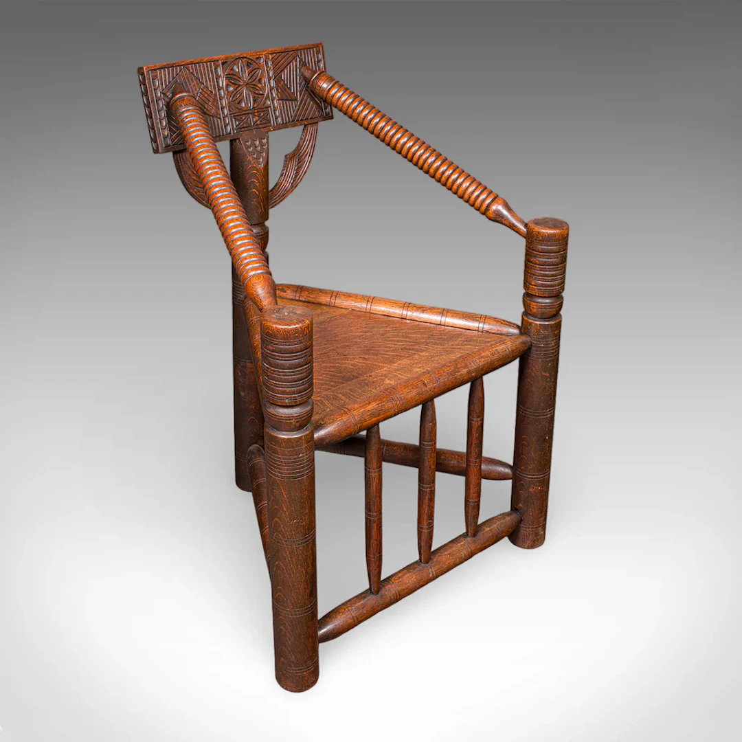 Antique Turner's Chair, English Oak, Warwick, Old Saxon, Elbow Seat, Victorian