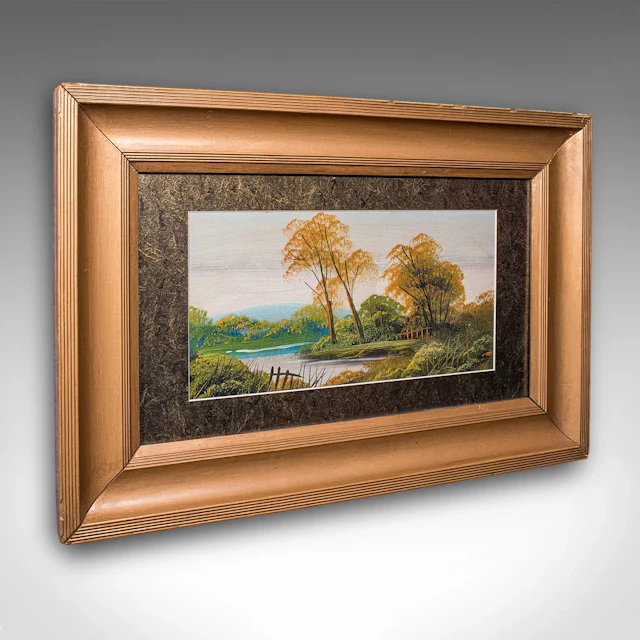 Vintage Framed Landscape Painting, Scottish, Oil on Board, Art, Picture, River