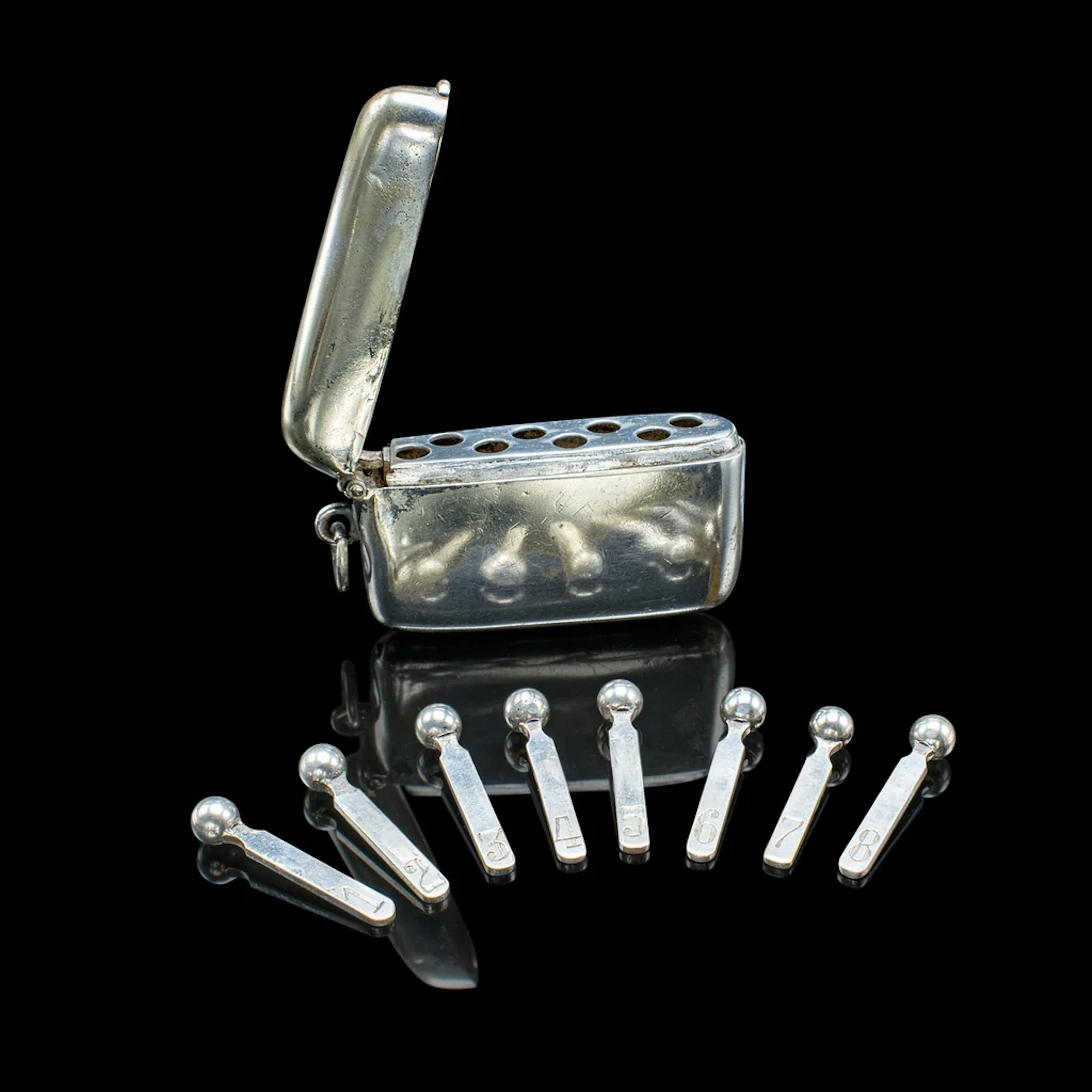 Small Antique Shooting Peg Case, English, Silver Plate, Marker Box, Victorian