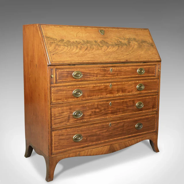Antique Bureau, Mahogany, English, Georgian, Desk, 18th Century, Circa 1770