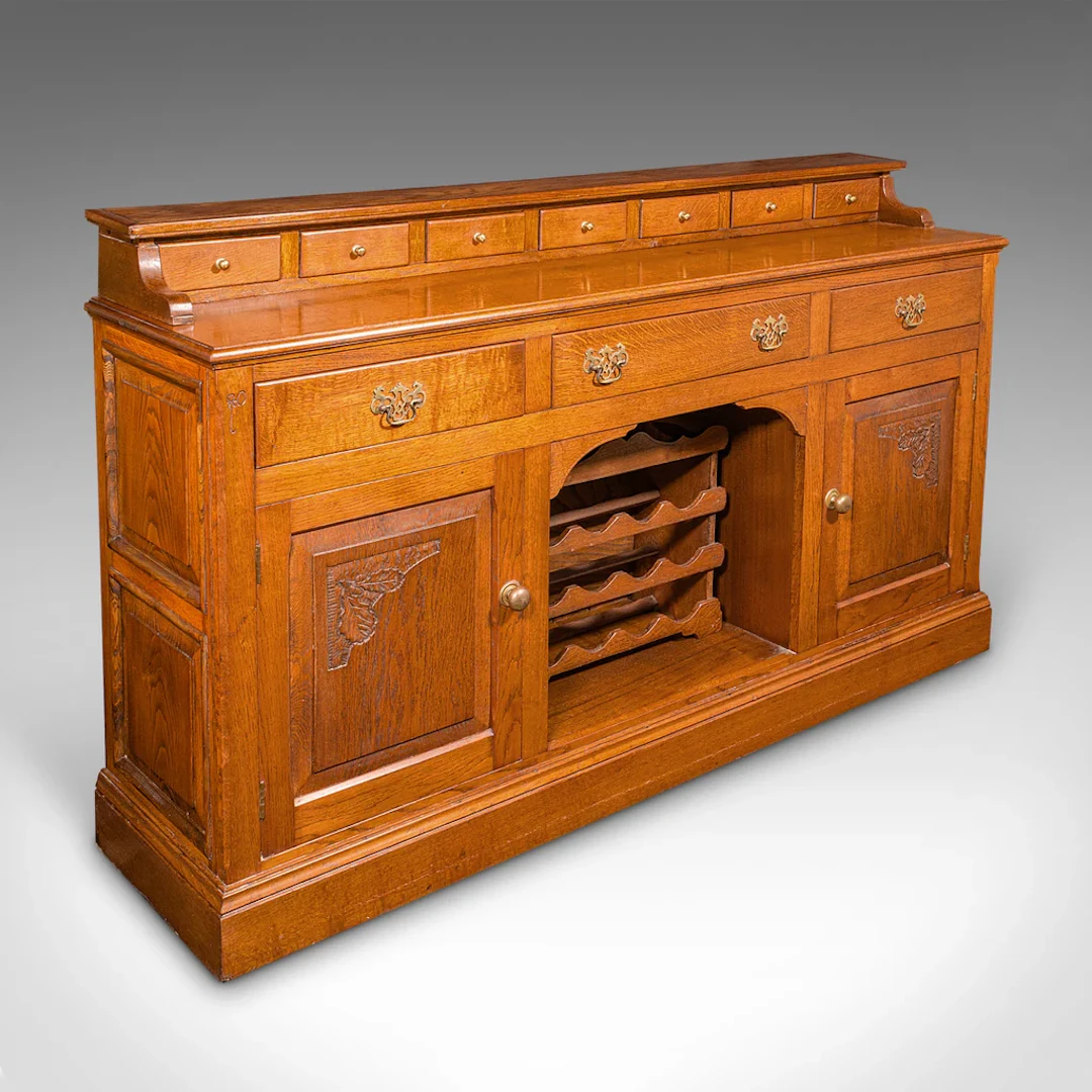 Large Antique Dresser Base, English Oak, Sideboard, Buffet, Wine Rack