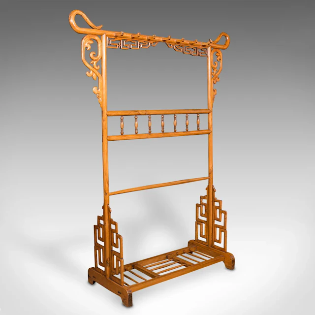 Tall Antique Carved Hall Stand, Oriental, Chinese Elm, Hat, Coat Rack