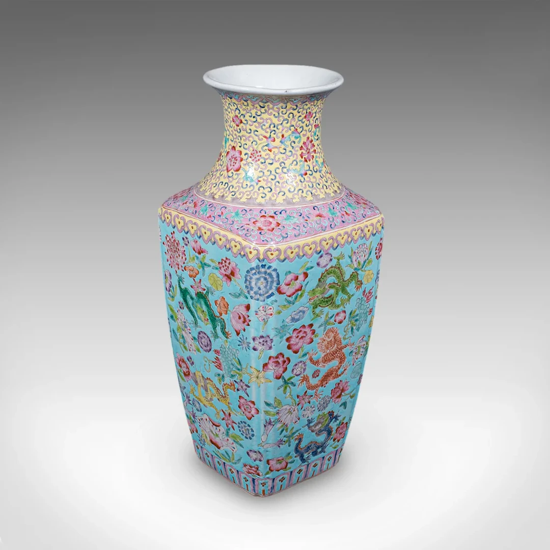 Vintage Famille Rose Display Vase, Oriental, Ceramic, Flower Urn