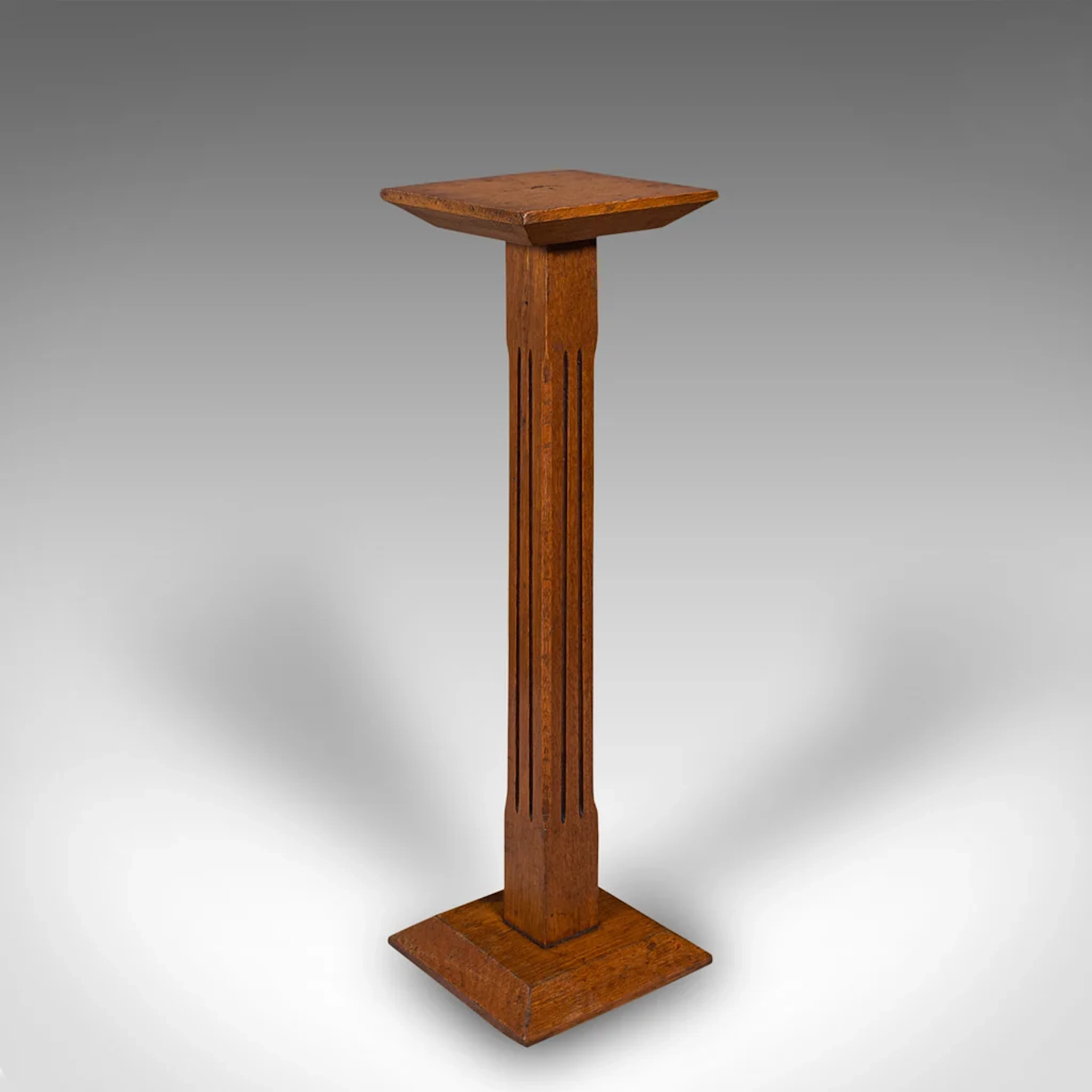 Antique Portrait Bust Stand, English Oak, Jardiniere, Torchere Column