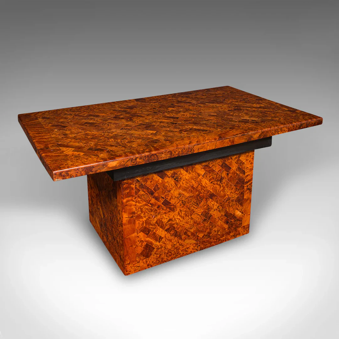Vintage Marquetry Coffee Table, English Burr Yew, Art Deco, Modern, Circa 1940