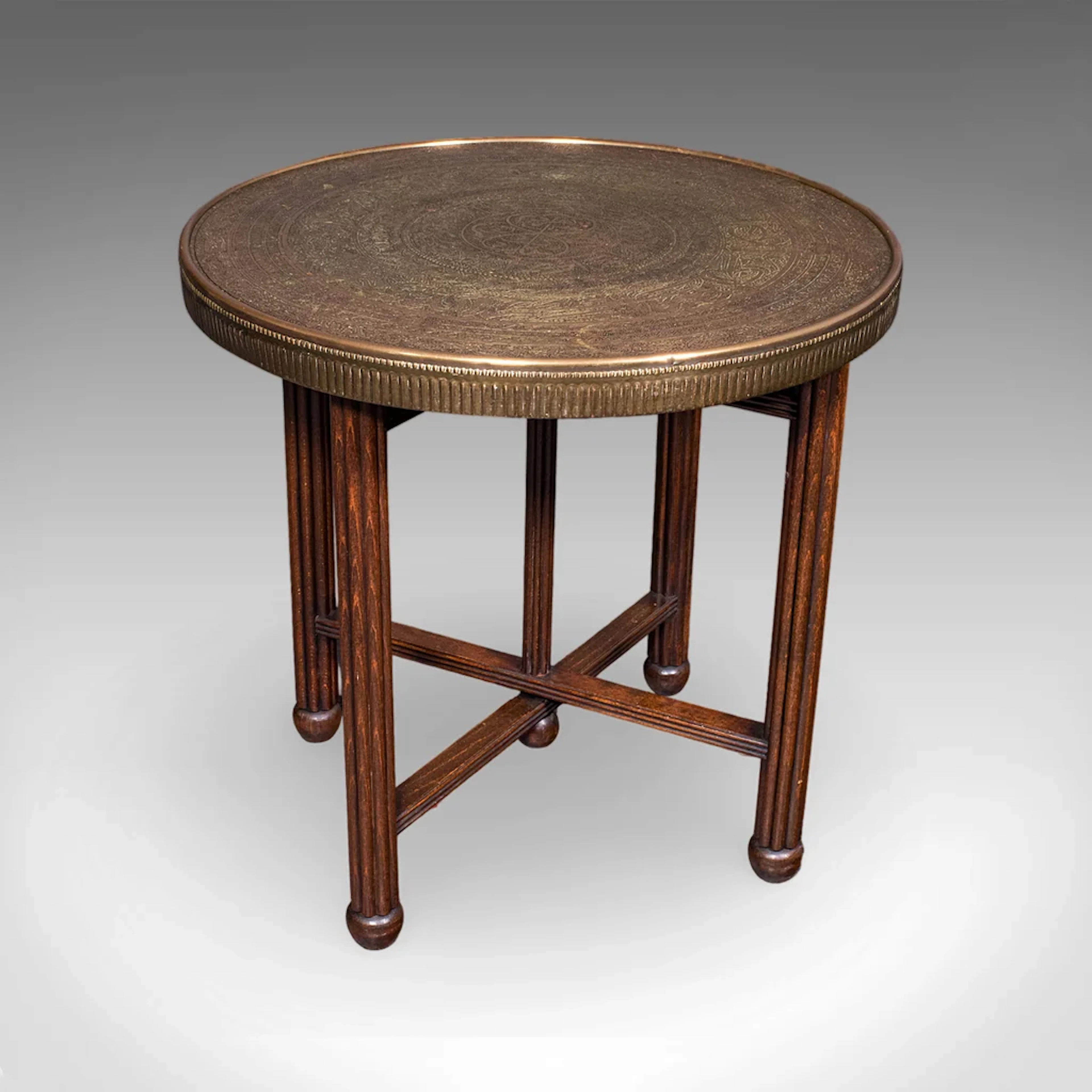 Vintage Campaign Table, Middle Eastern, Beech, Brass, Berber, Folding, Art Deco