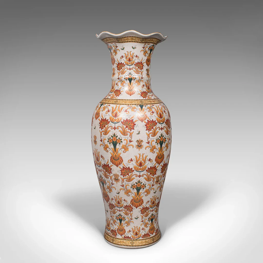 Tall Vintage Decorative Stem Vase, Japanese, Ceramic, Flower Urn