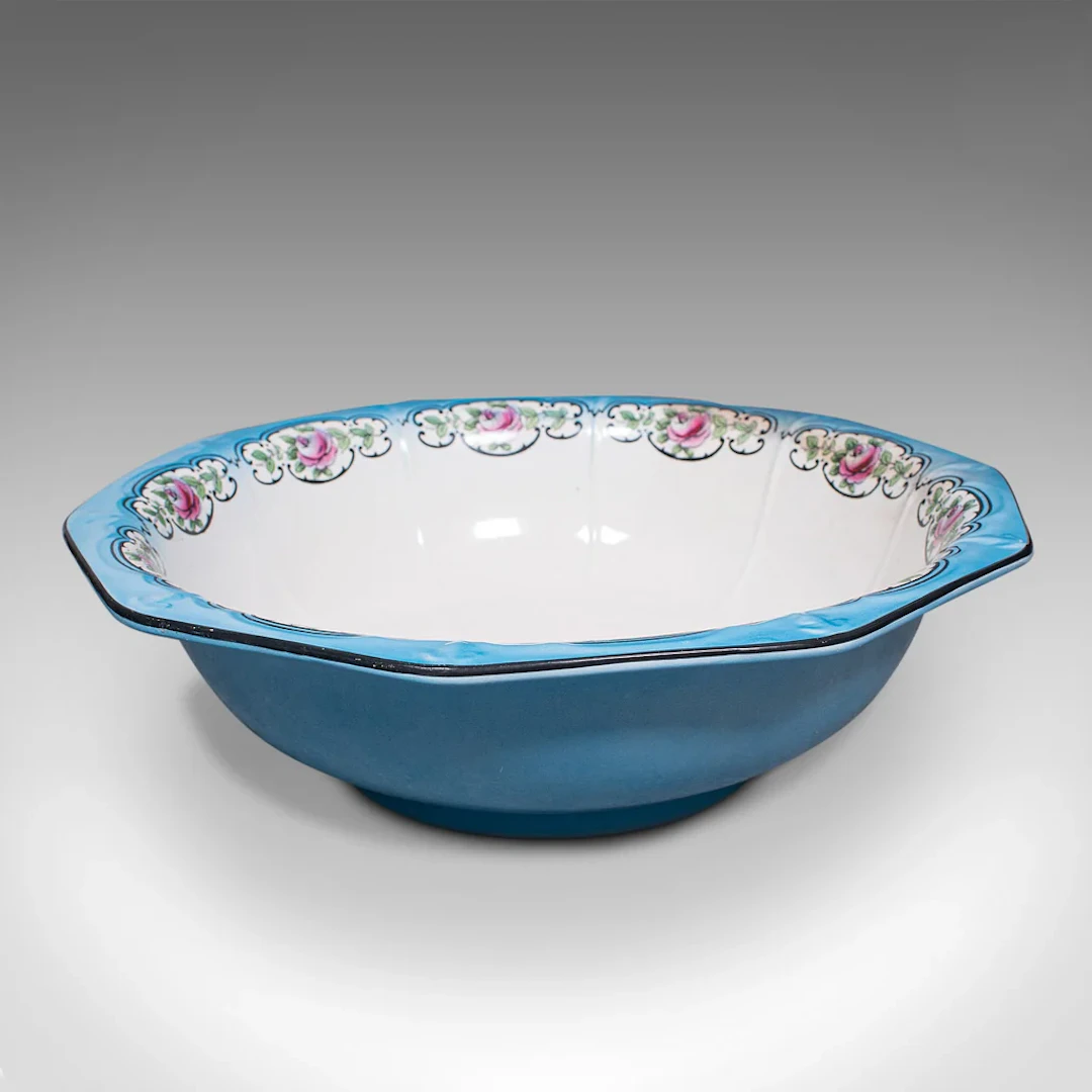 Large Vintage Serving Bowl, English, Ceramic, Fruit Dish, Mid 20th