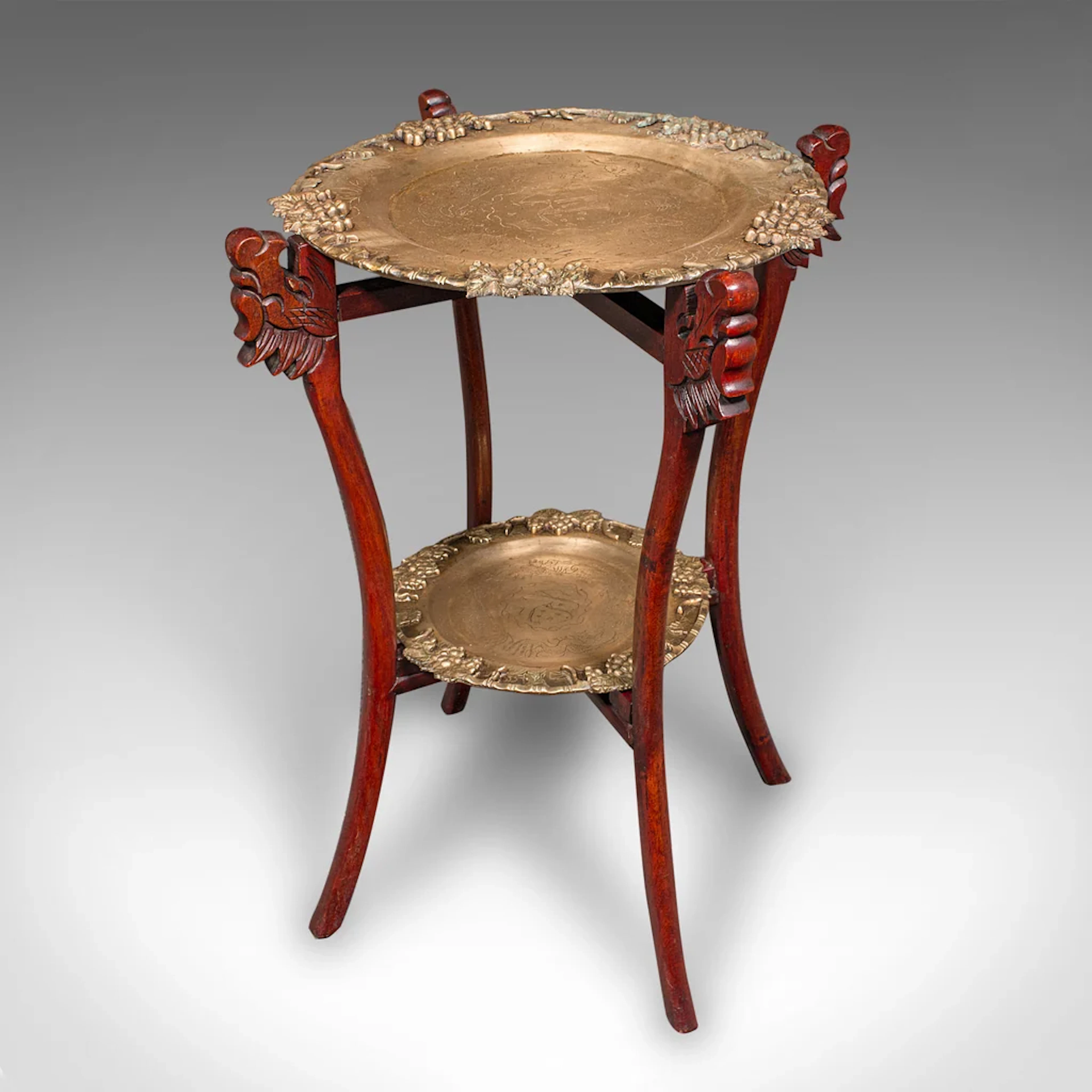 Vintage Cake Table, Oriental, Brass, Mahogany, Afternoon Fancies Stand