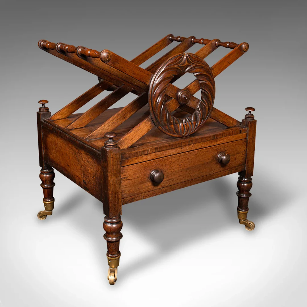 Antique Canterbury, English, Magazine Stand, Newspaper Rack, Regency