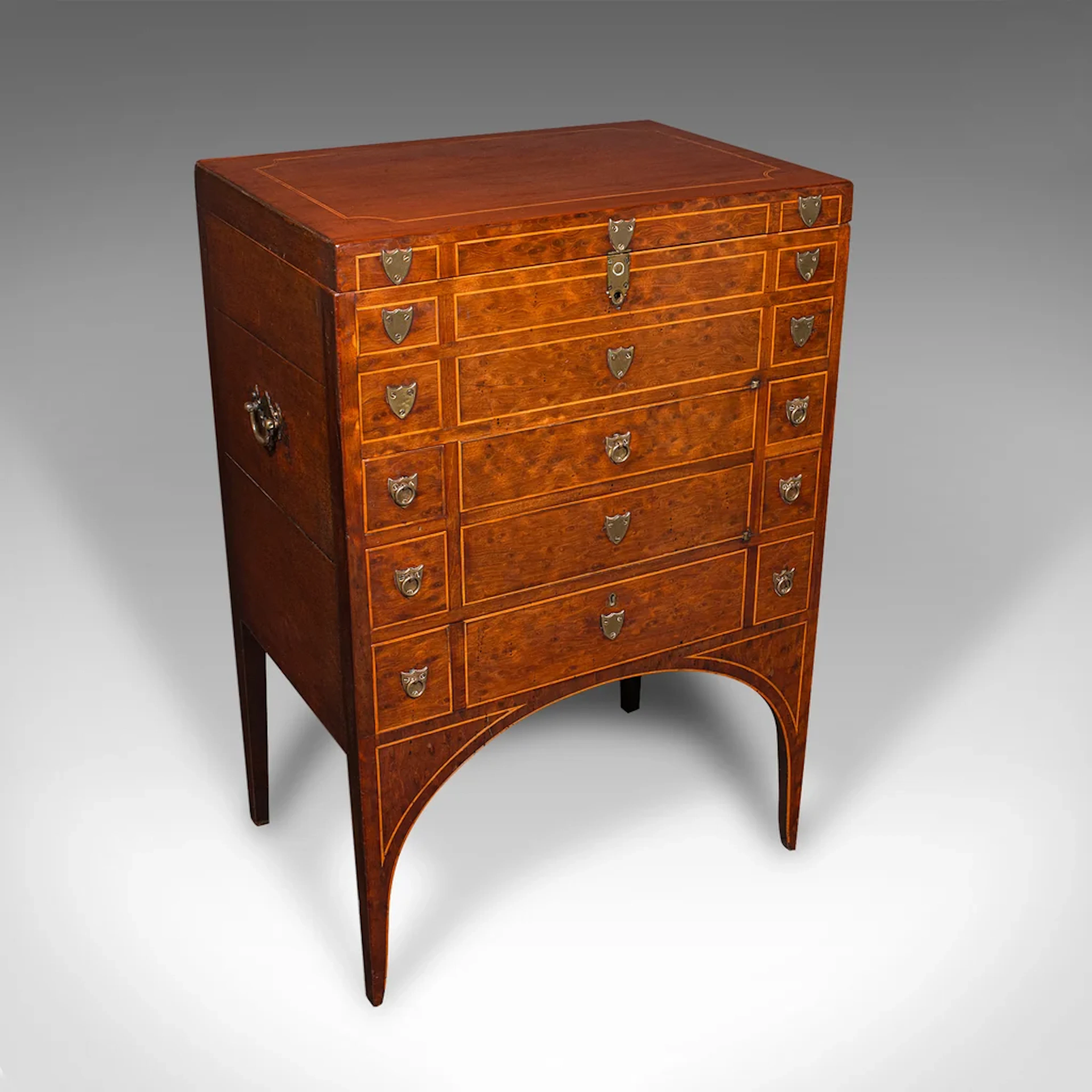 Antique Drawing Room Show Cabinet, English, Burr Walnut, Chest on