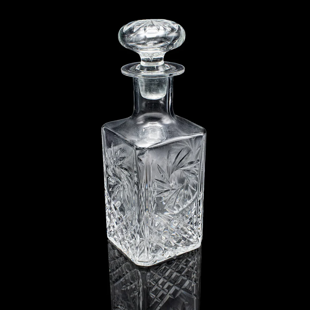 Vintage Whiskey Decanter, English, Cut Glass, Scotch, Brandy, Spirits, C.1975