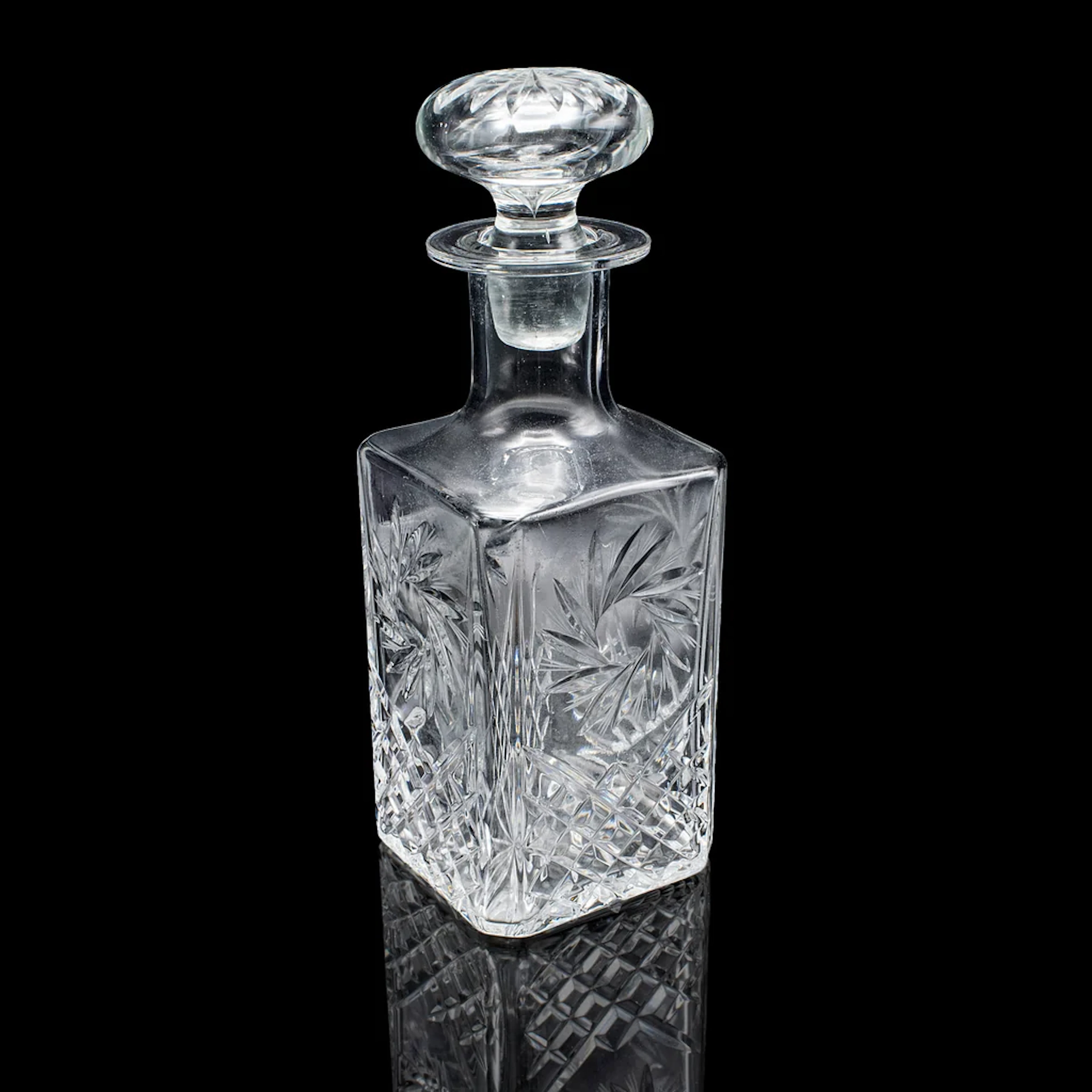 Vintage Whiskey Decanter, English, Cut Glass, Scotch, Brandy, Spirits, C.1975