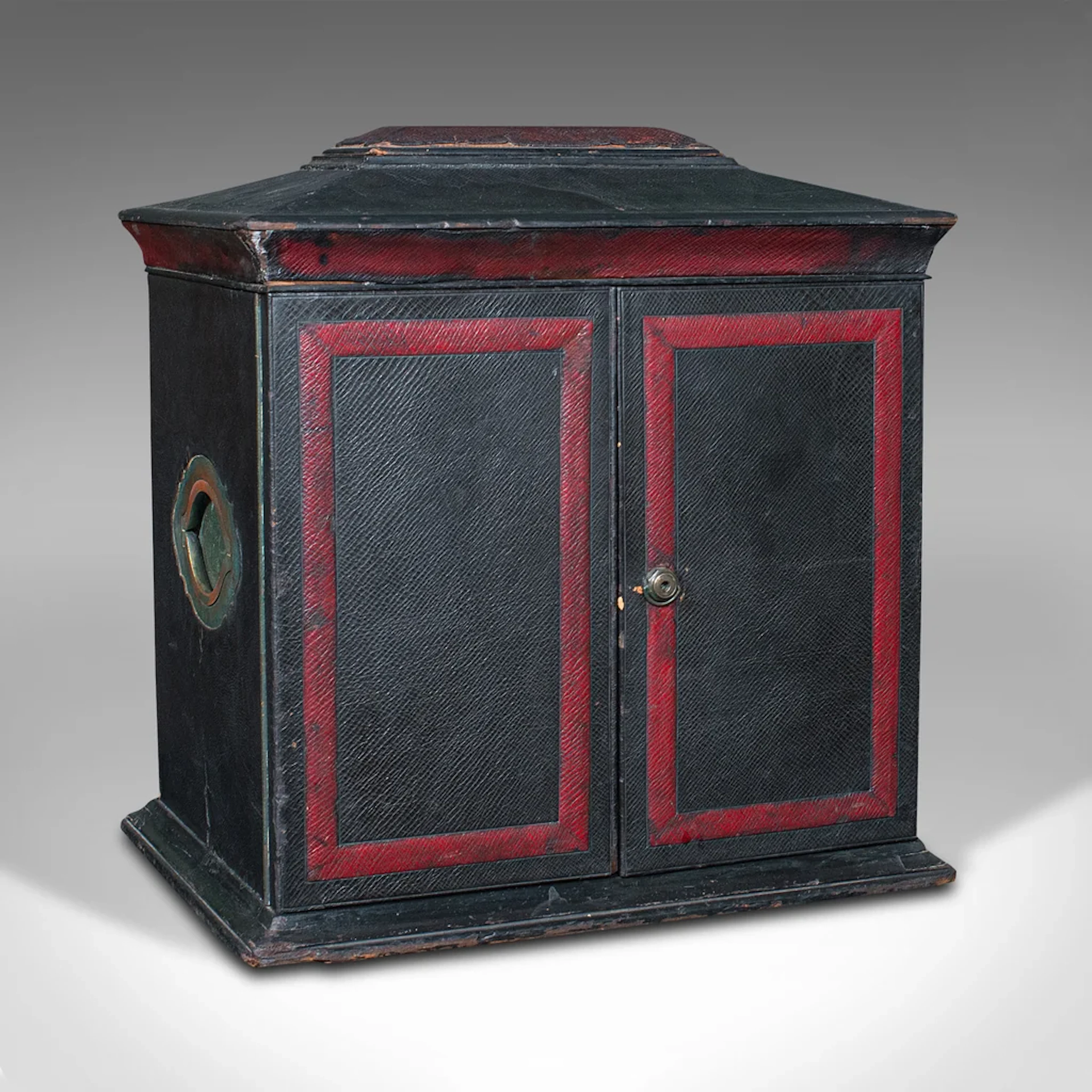Antique Correspondence Box, English, Leather Cabinet, Houghton & Gunn