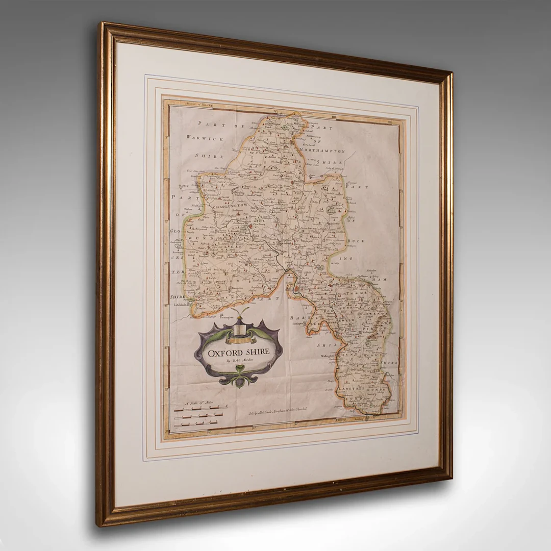 Antique Lithography Map, Oxfordshire, English, Framed Cartography